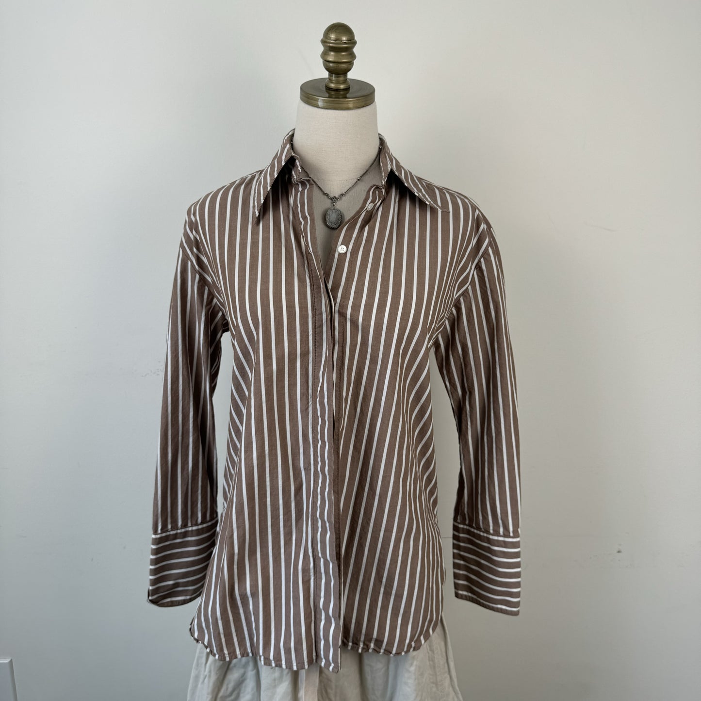 Brown Striped Button Up Top – view 4