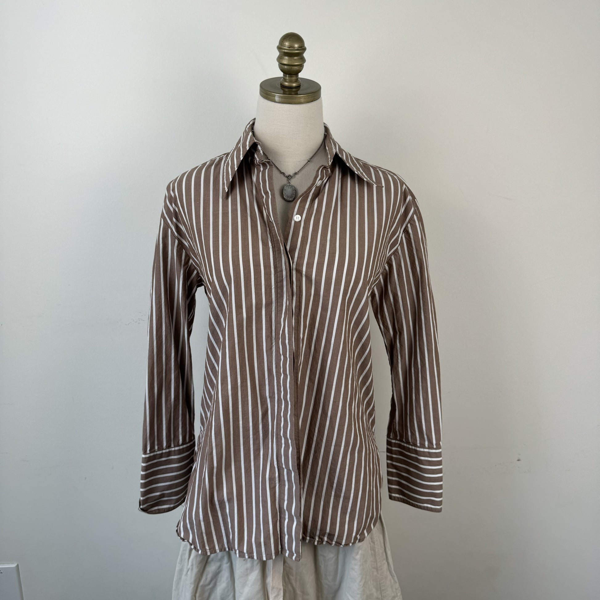 Brown Striped Button Up Top – view 1