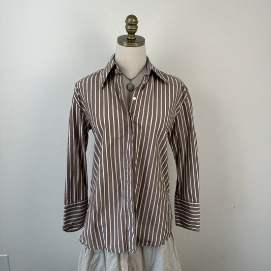 Brown Striped Button Up Top – view 1