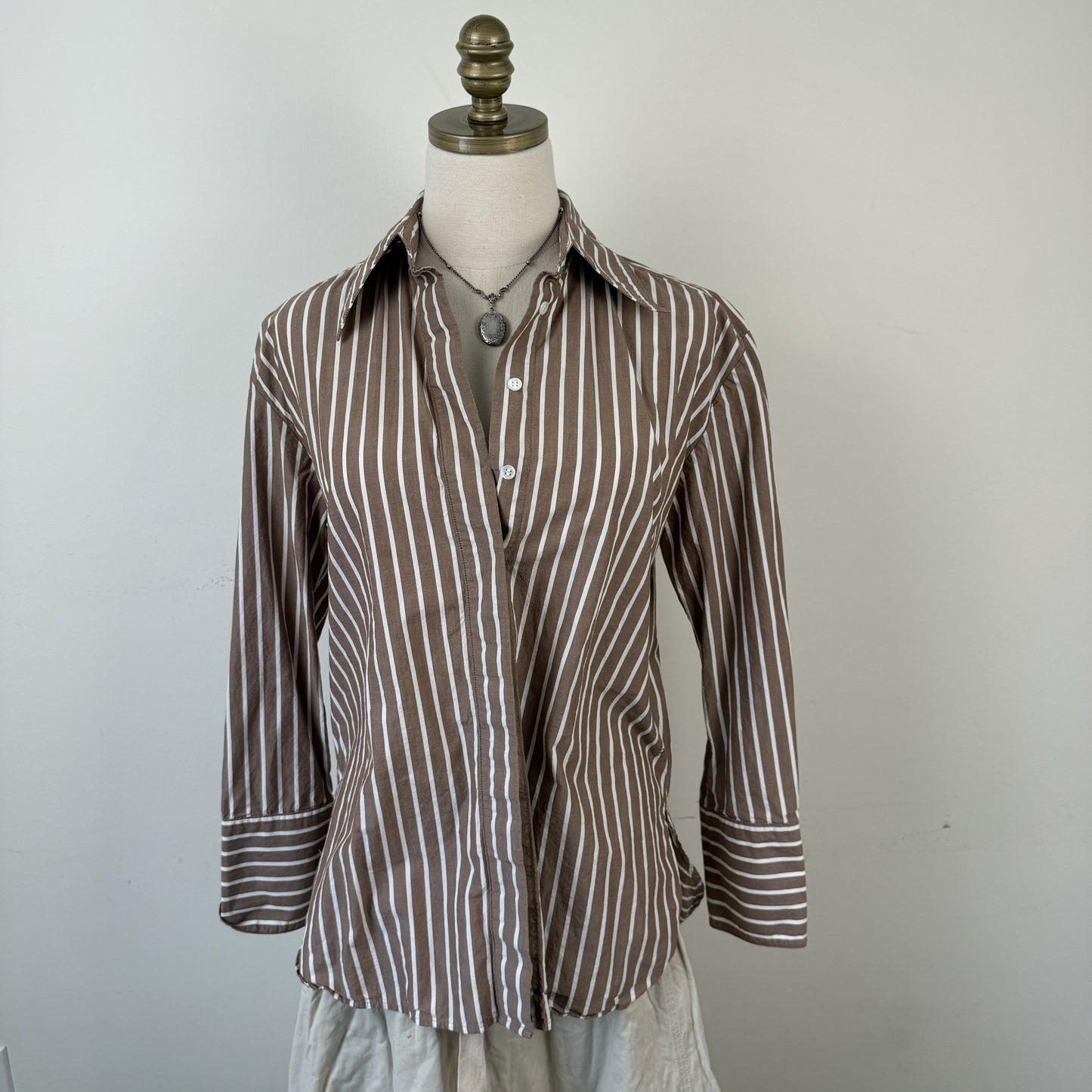 Brown Striped Button Up Top – view 8