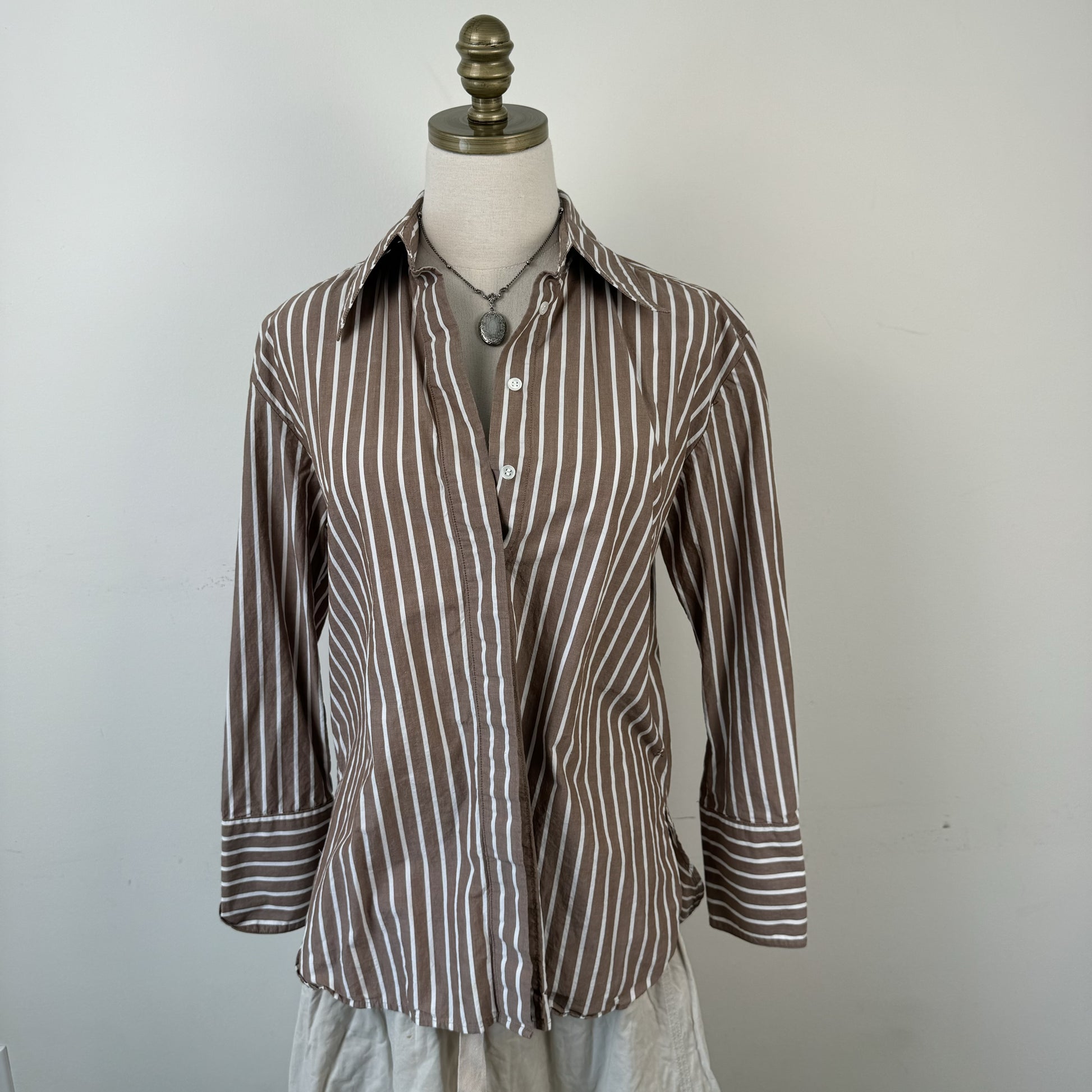 Brown Striped Button Up Top – view 8