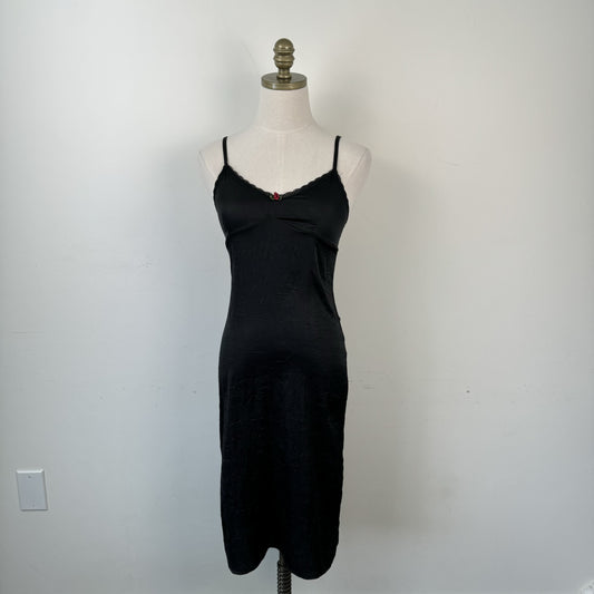 Y2K Black Satin Slip Dress with Rosette – view 1
