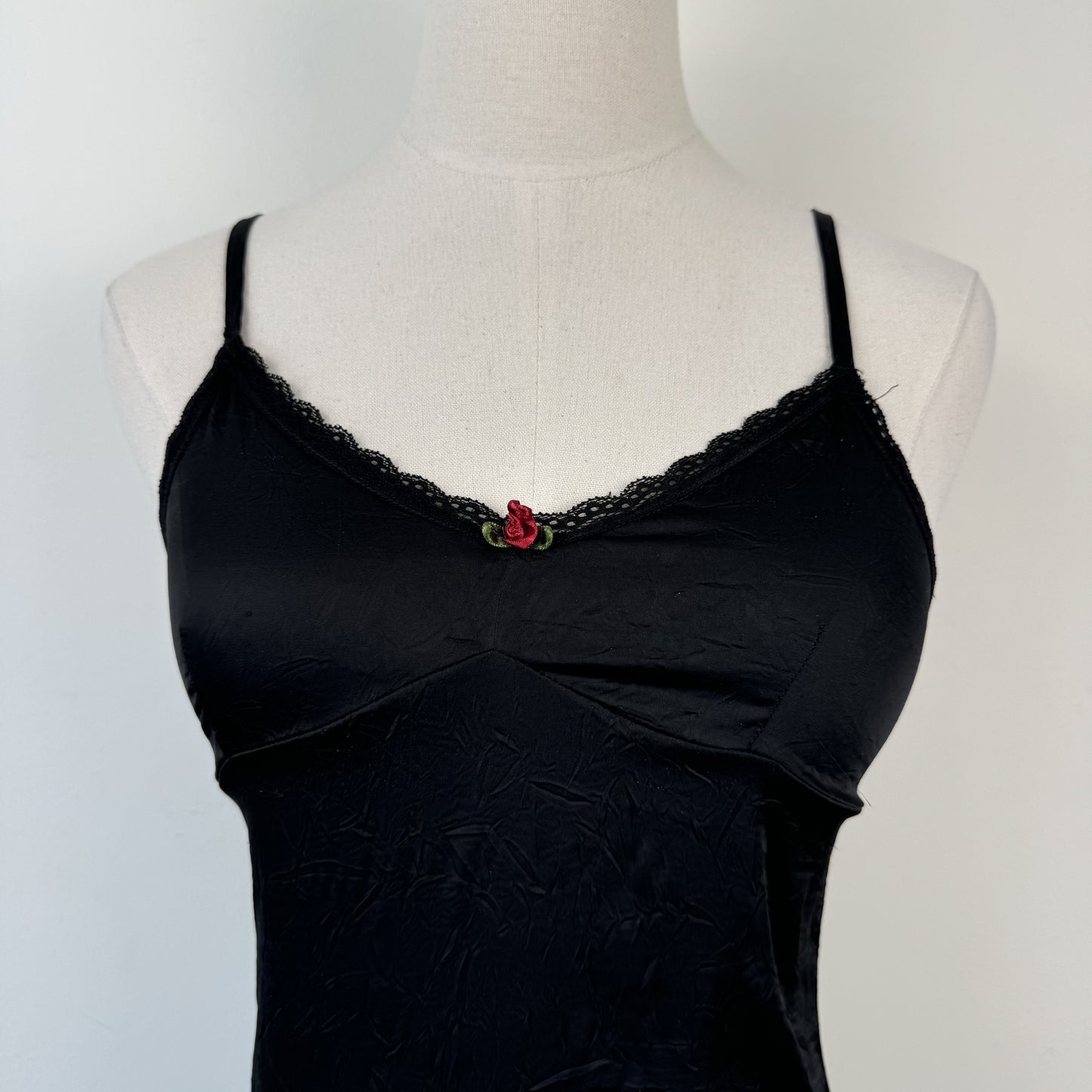 Y2K Black Satin Slip Dress with Rosette – view 3