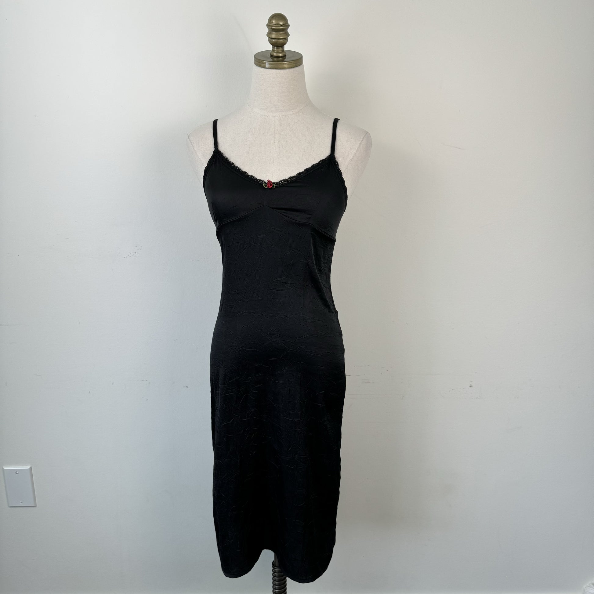 Y2K Black Satin Slip Dress with Rosette – view 5
