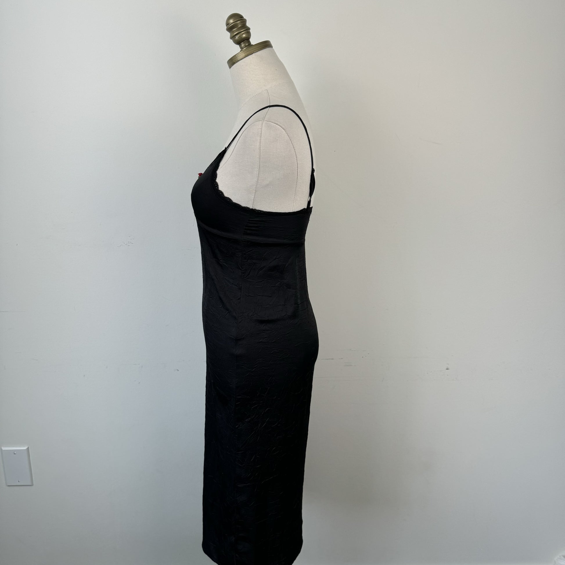 Y2K Black Satin Slip Dress with Rosette – view 6