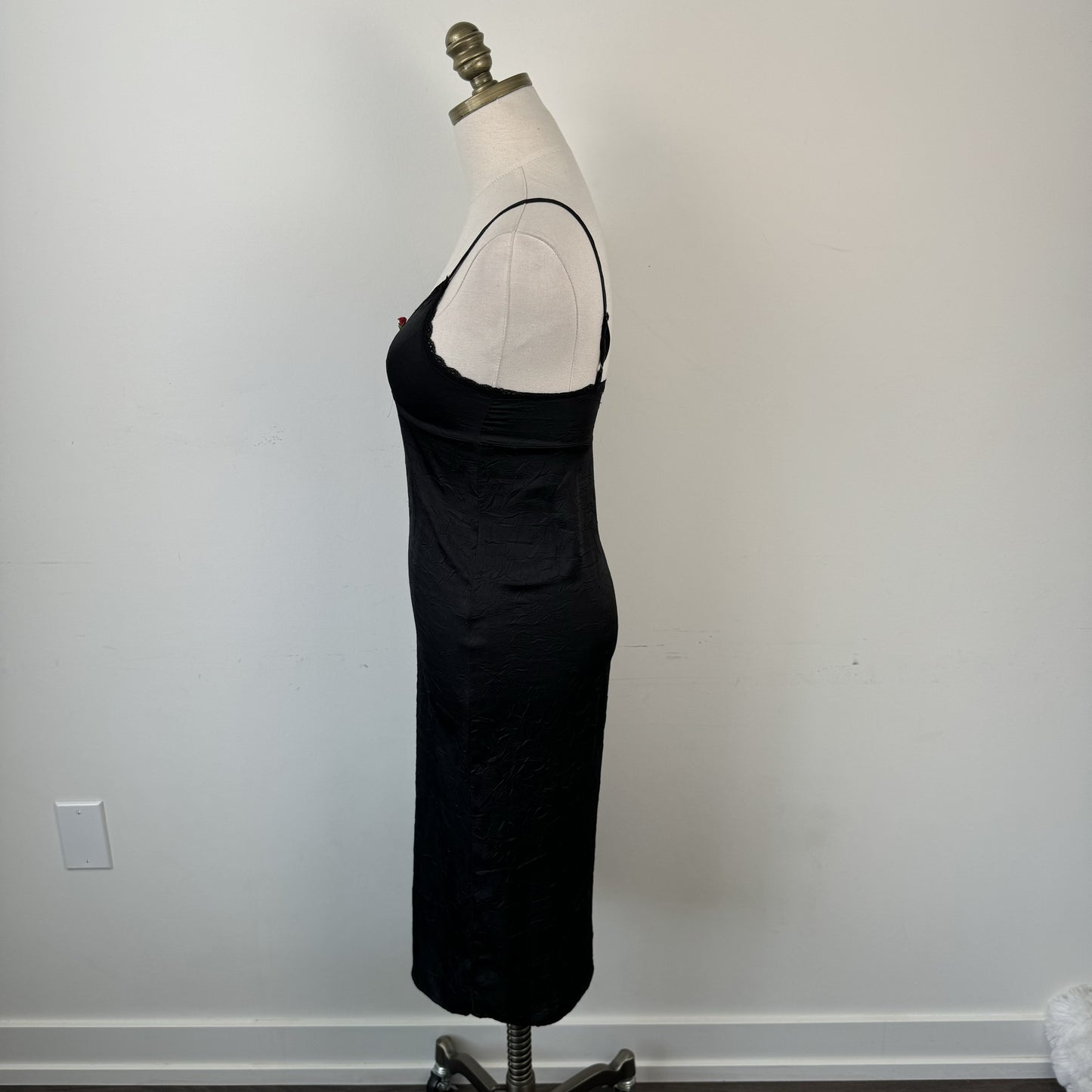 Y2K Black Satin Slip Dress with Rosette – view 7