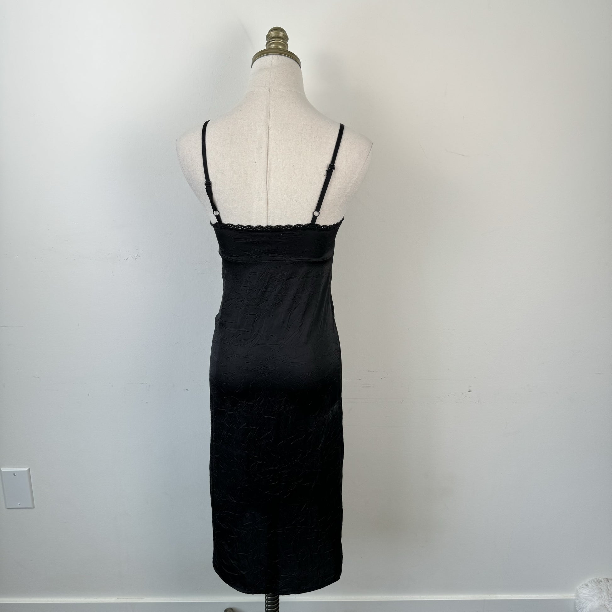 Y2K Black Satin Slip Dress with Rosette – view 8