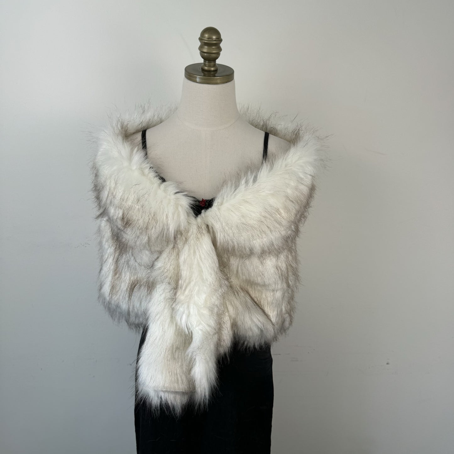 White Faux Fur Shawl with Clasp – view 2