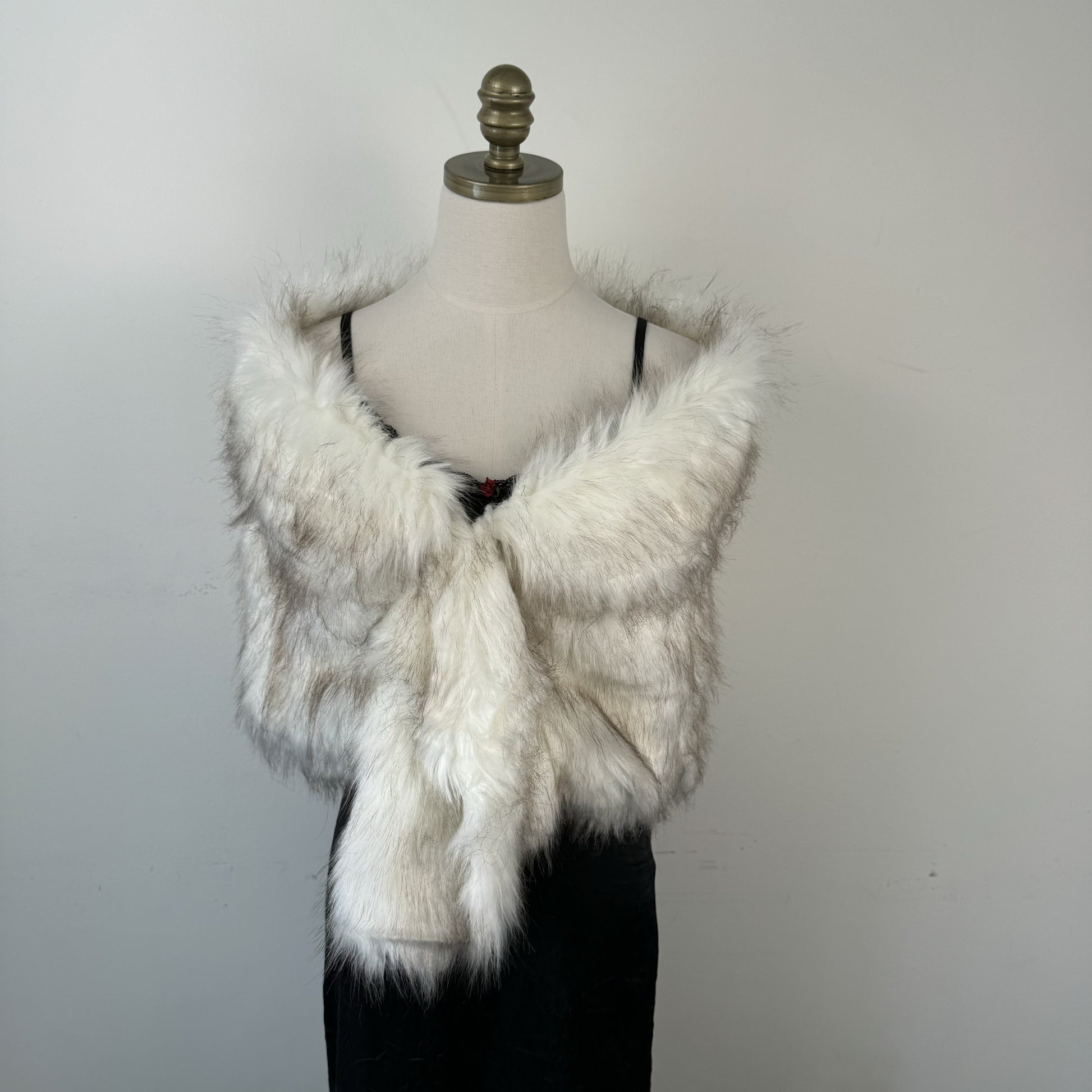 White Faux Fur Shawl with Clasp – view 2