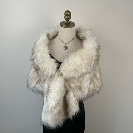 White Faux Fur Shawl with Clasp – view 1
