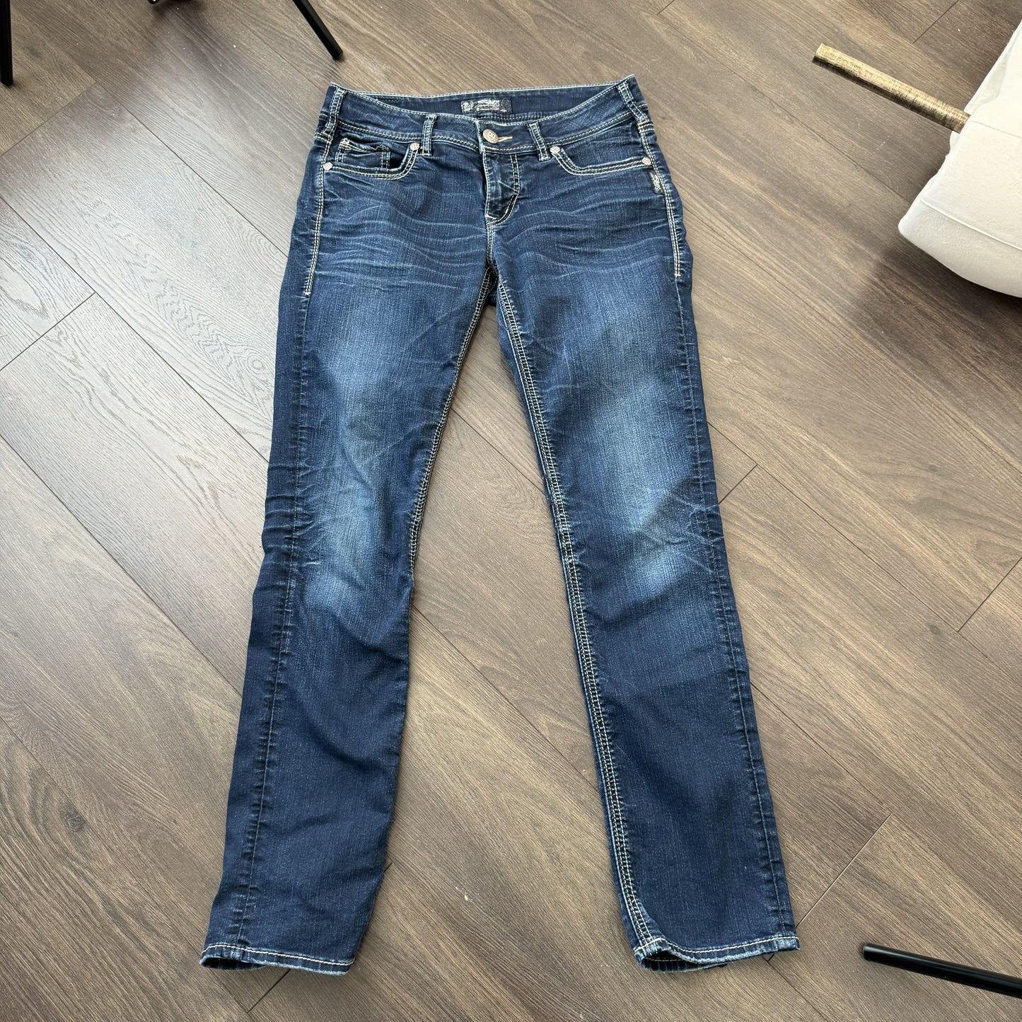 Silver Y2K Slim Straight Jeans – view 8