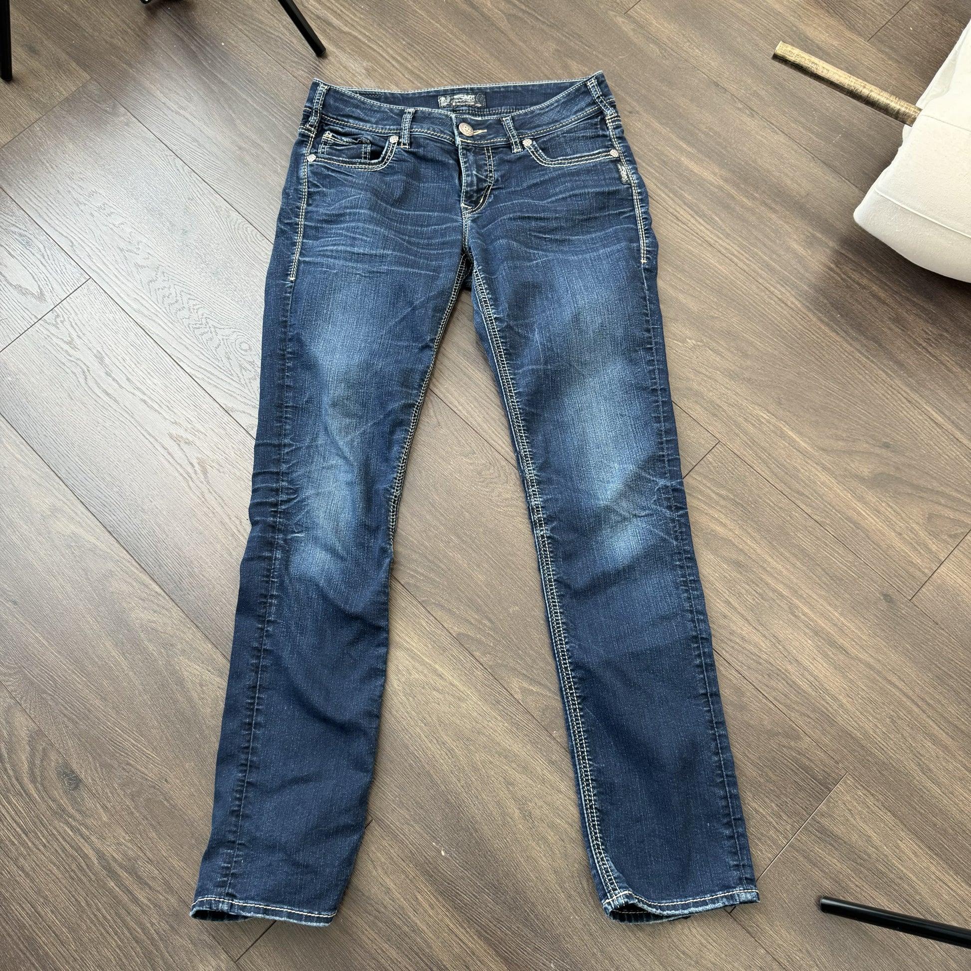 Silver Y2K Slim Straight Jeans – view 8