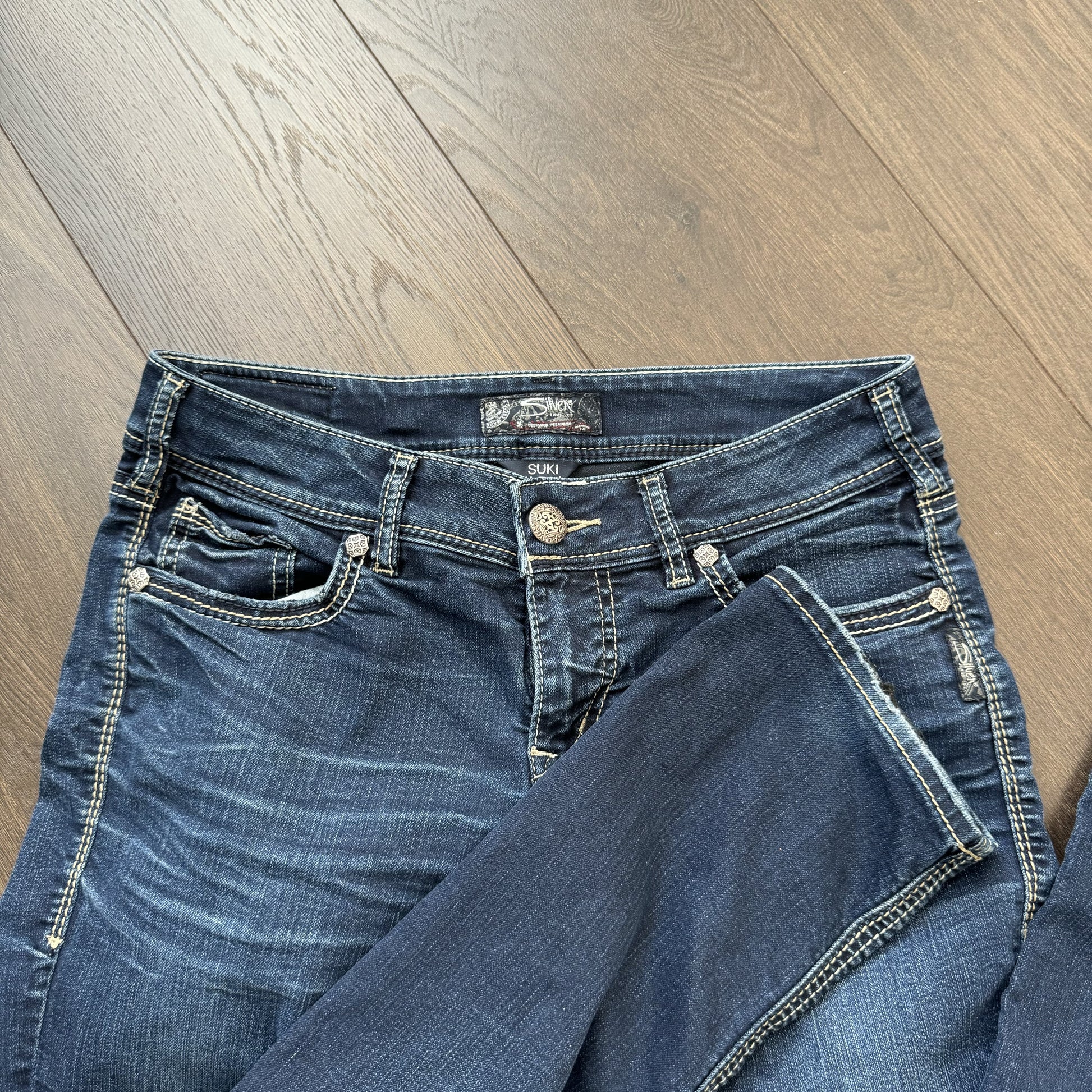 Silver Y2K Slim Straight Jeans – view 9