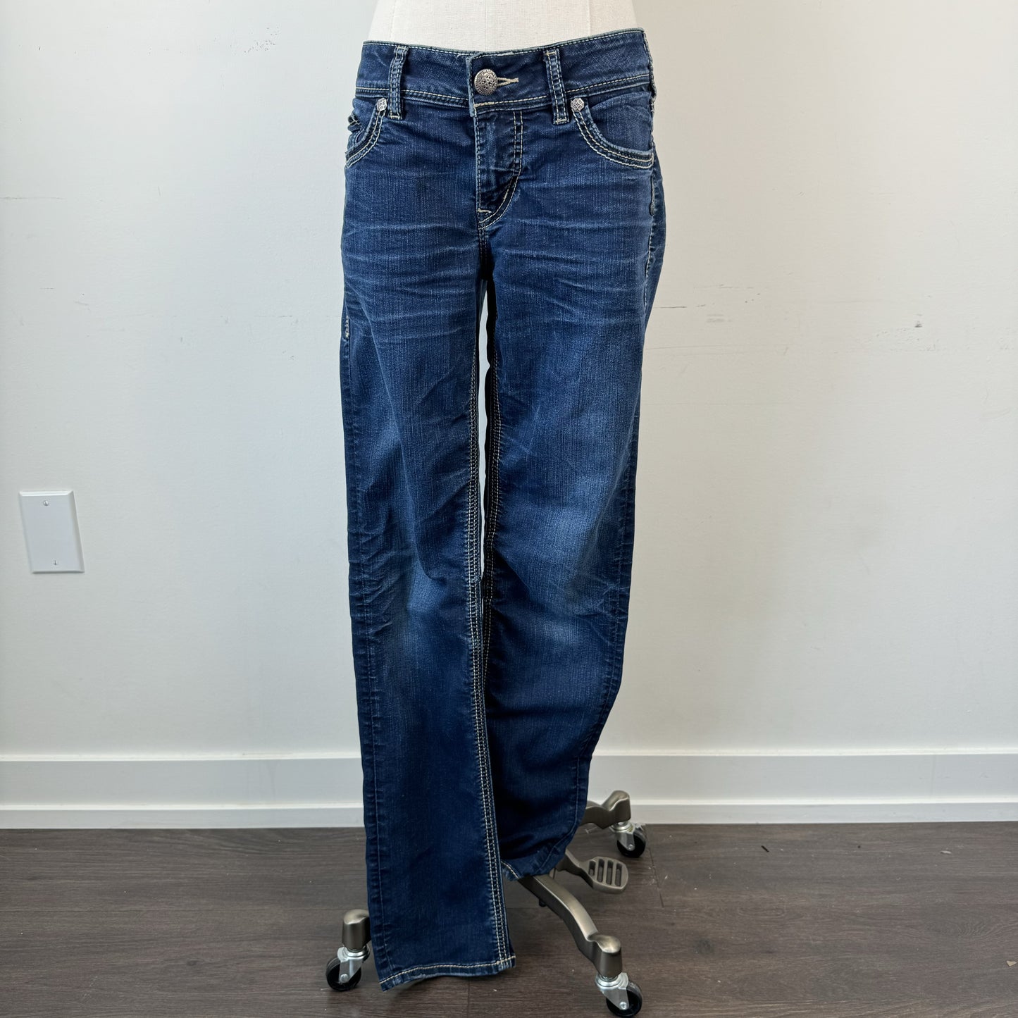 Silver Y2K Slim Straight Jeans – view 2