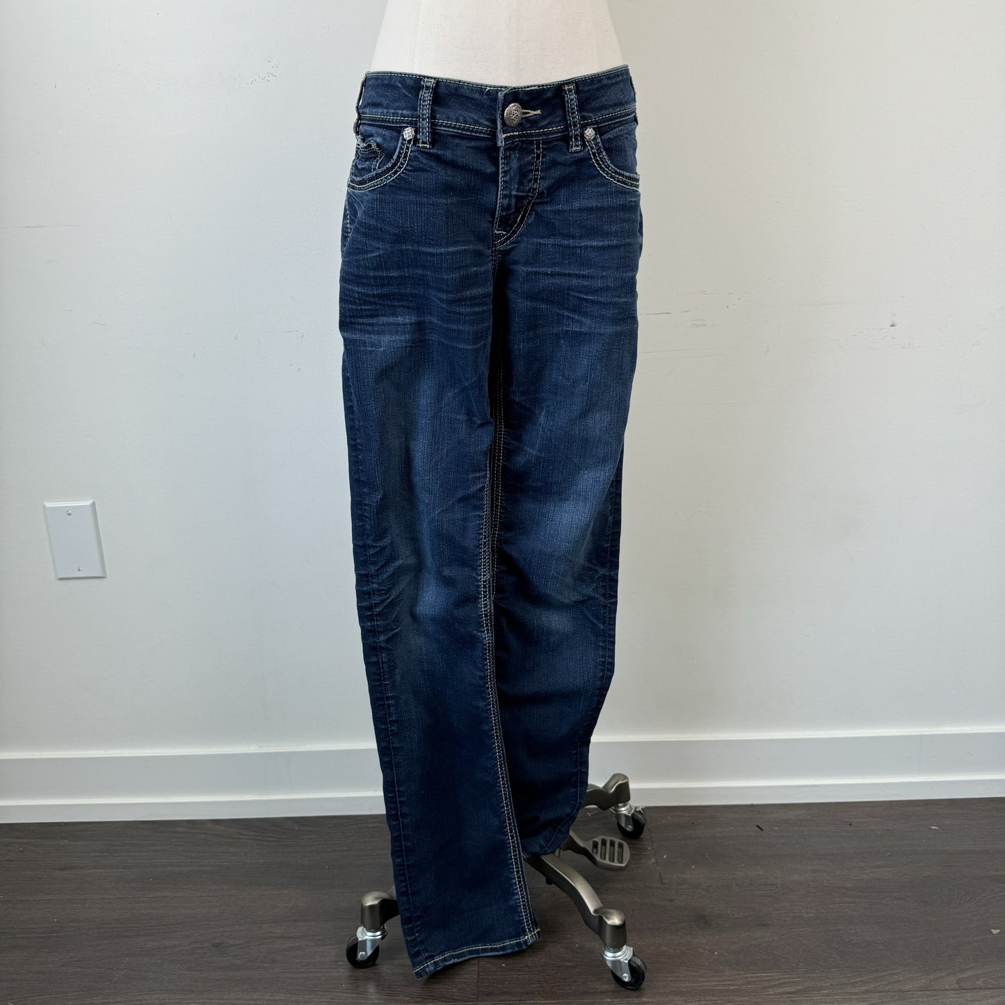 Silver Y2K Slim Straight Jeans – view 5