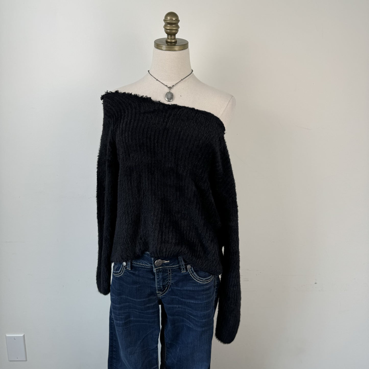 Off Shoulder Fuzzy Knit Sweater – view 3