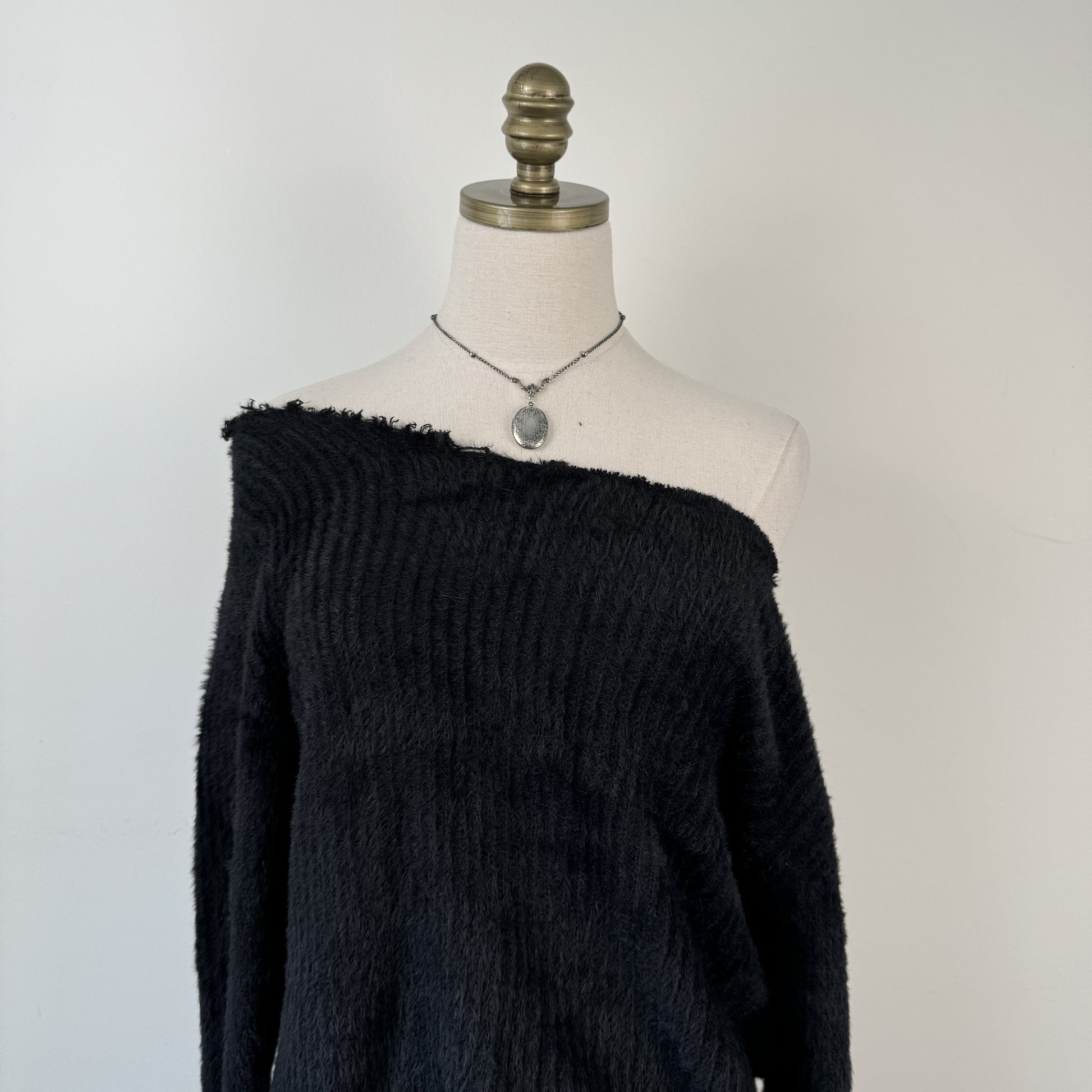 Off Shoulder Fuzzy Knit Sweater – view 1