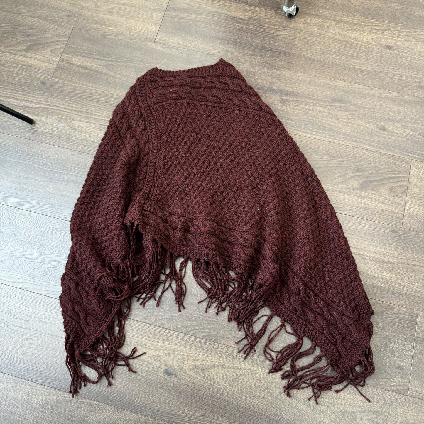 Dark Red Cable Knit Poncho – view 9