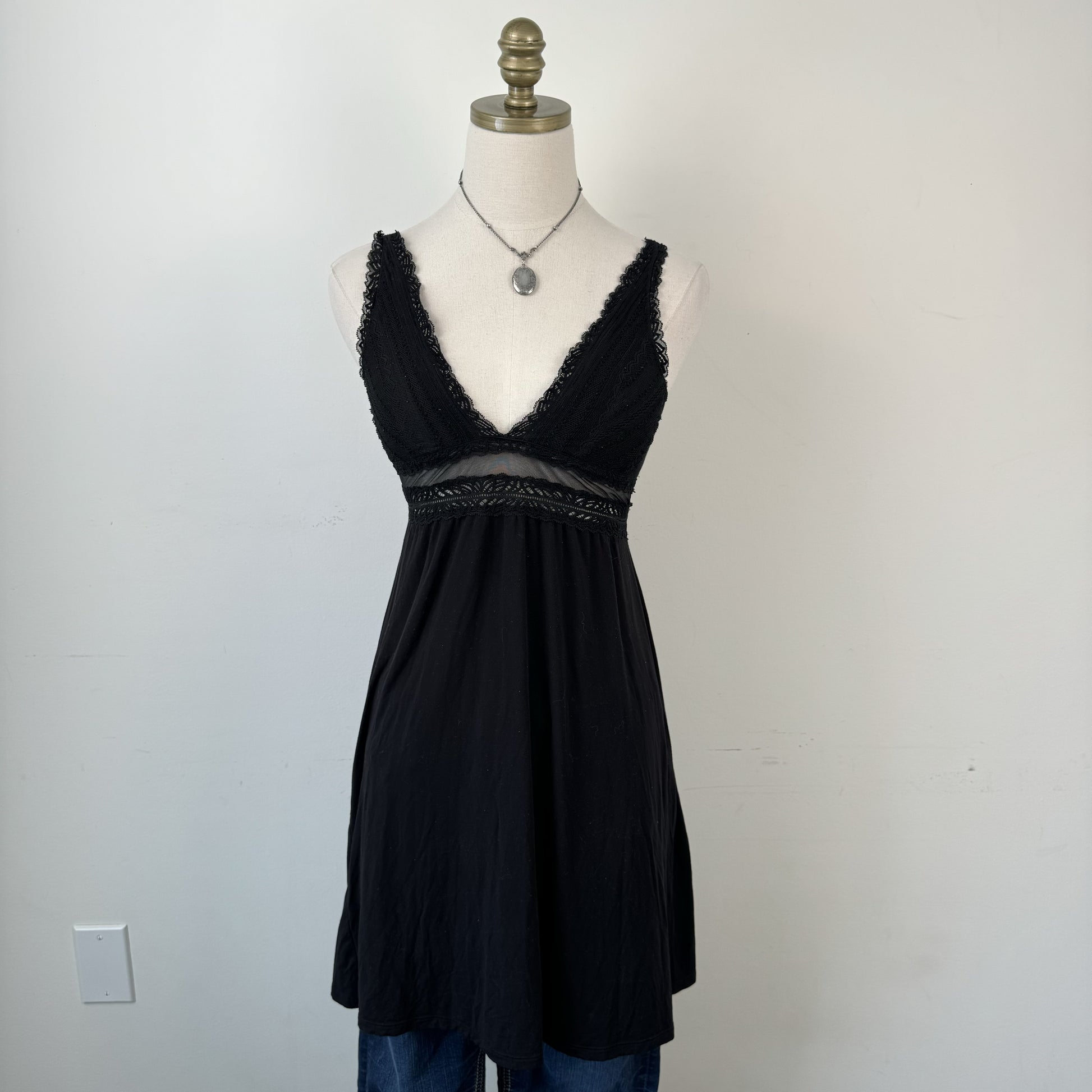 Black Babydoll Lace Trim Slip Dress – view 1