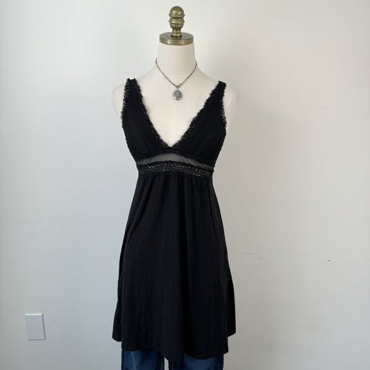 Black Babydoll Lace Trim Slip Dress – view 1