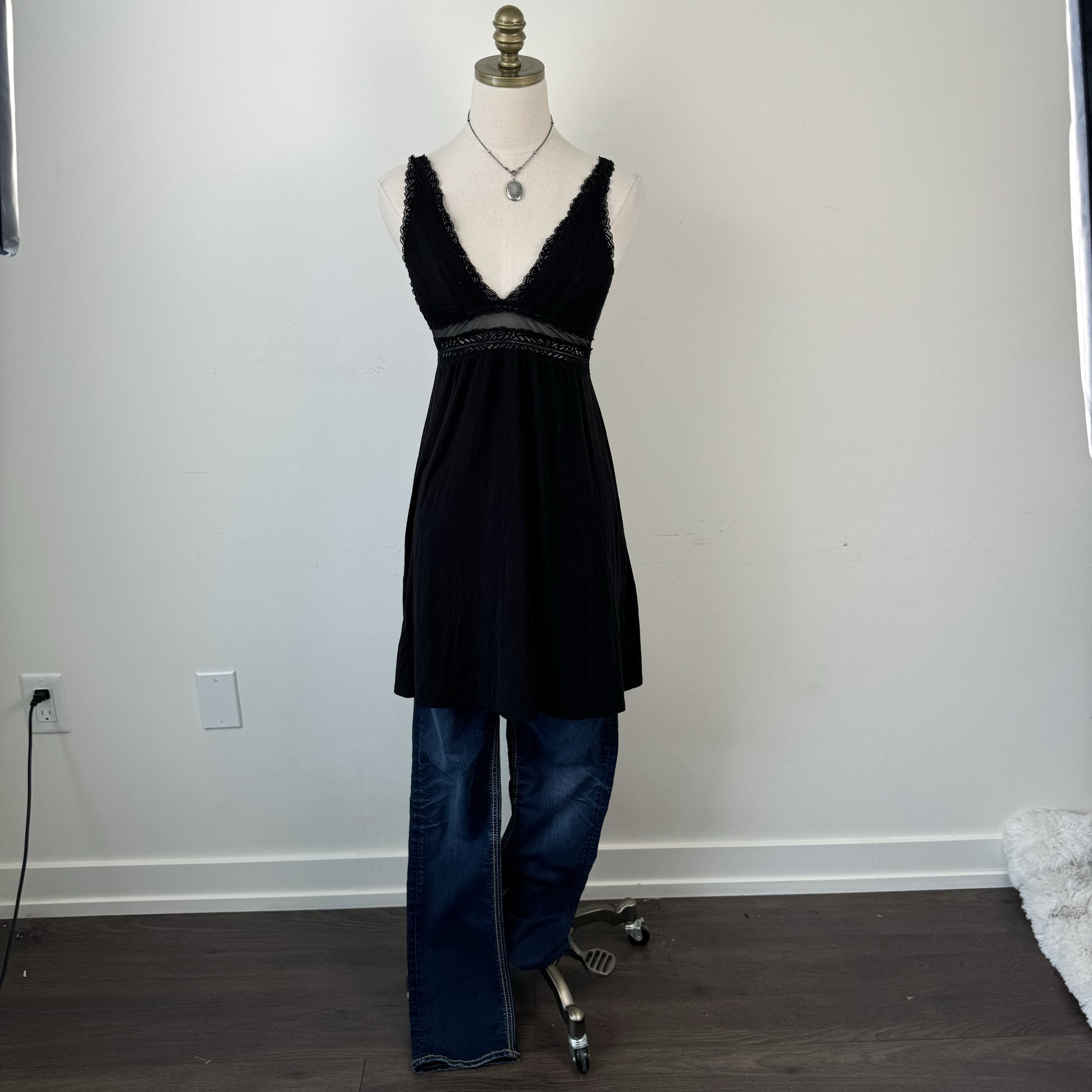 Black Babydoll Lace Trim Slip Dress – view 2