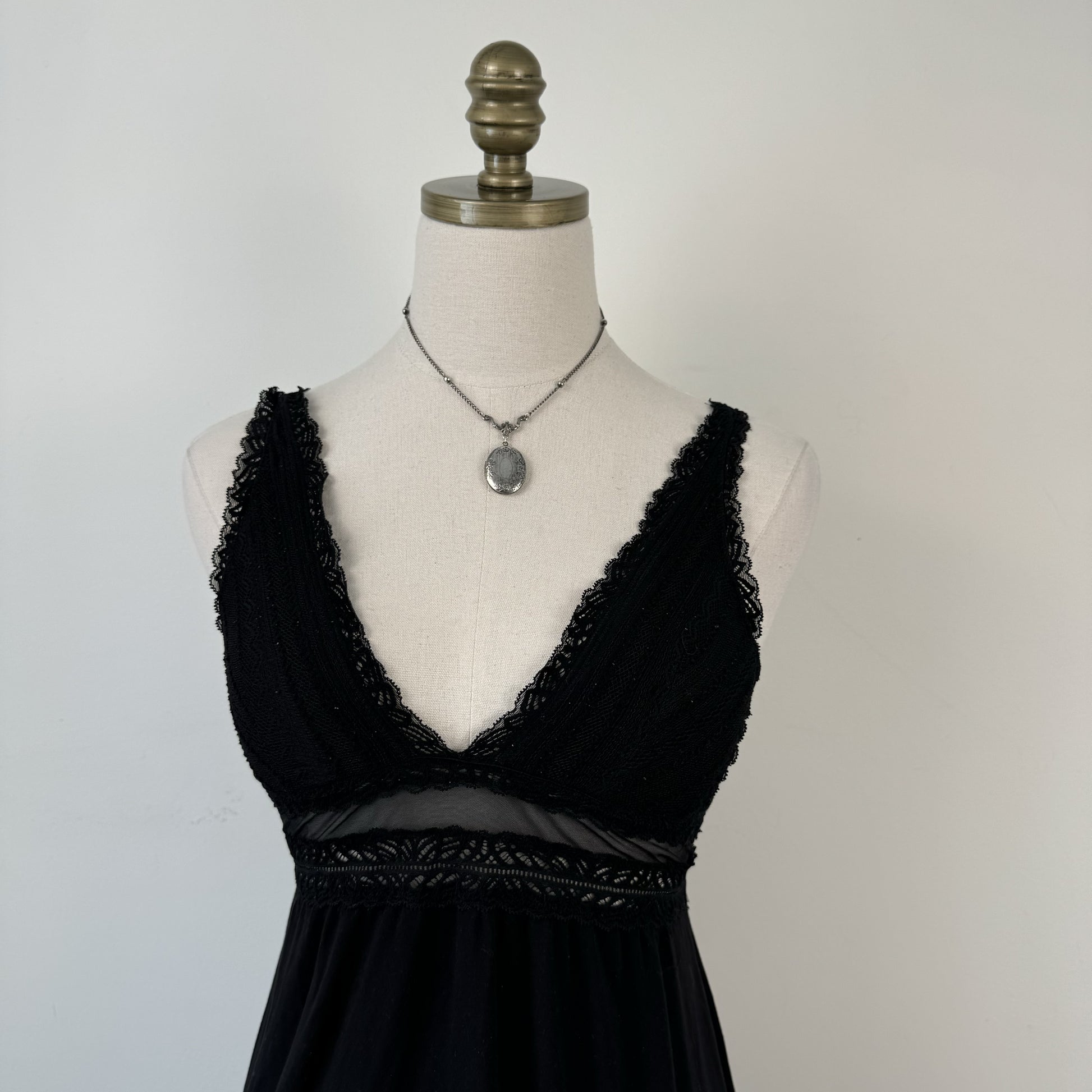 Black Babydoll Lace Trim Slip Dress – view 3