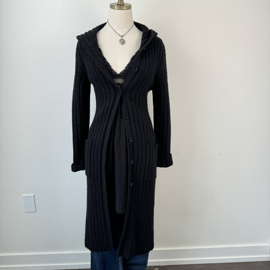 Vintage Black Fitted Button Up Maxi Cardigan – view 1