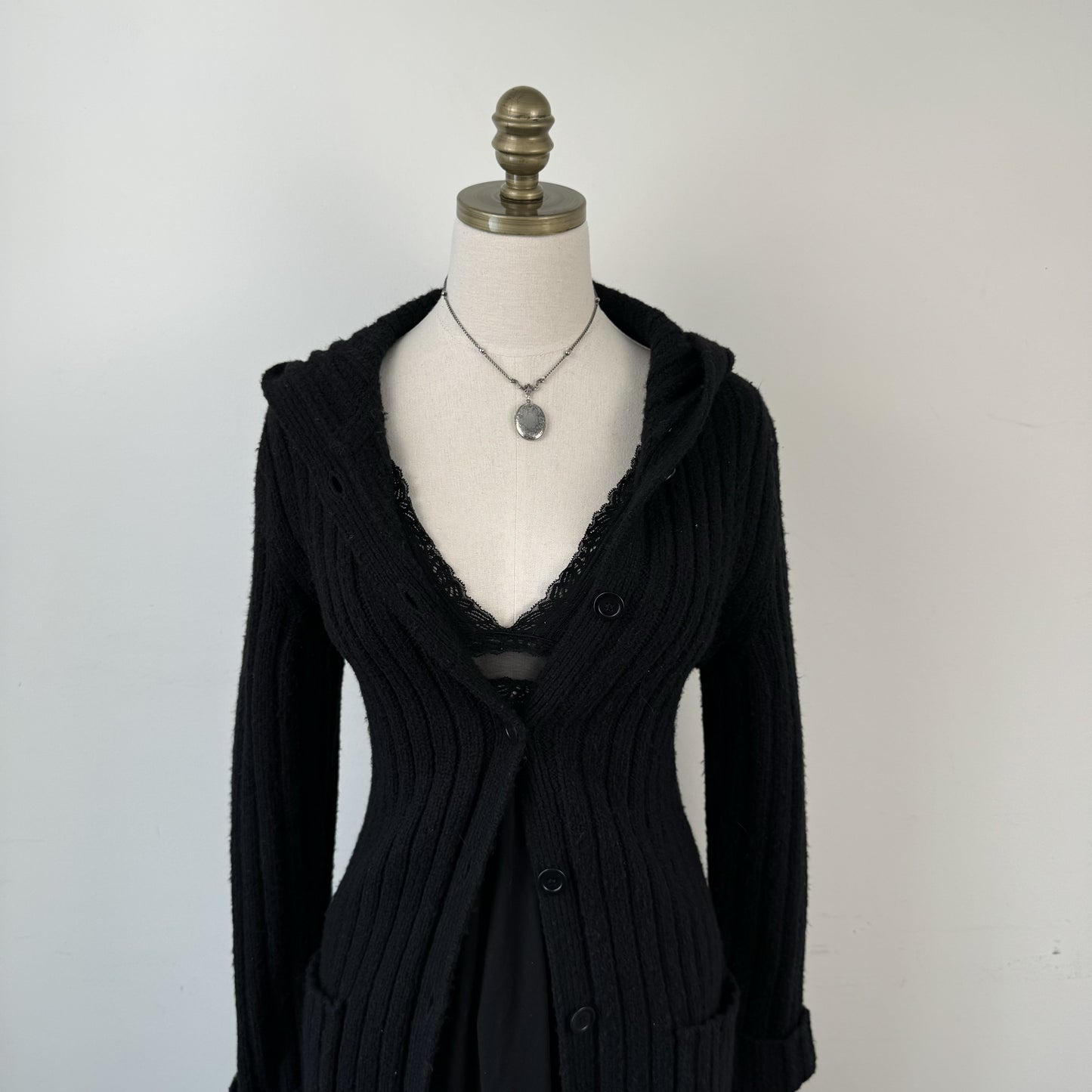 Vintage Black Fitted Button Up Maxi Cardigan – view 6