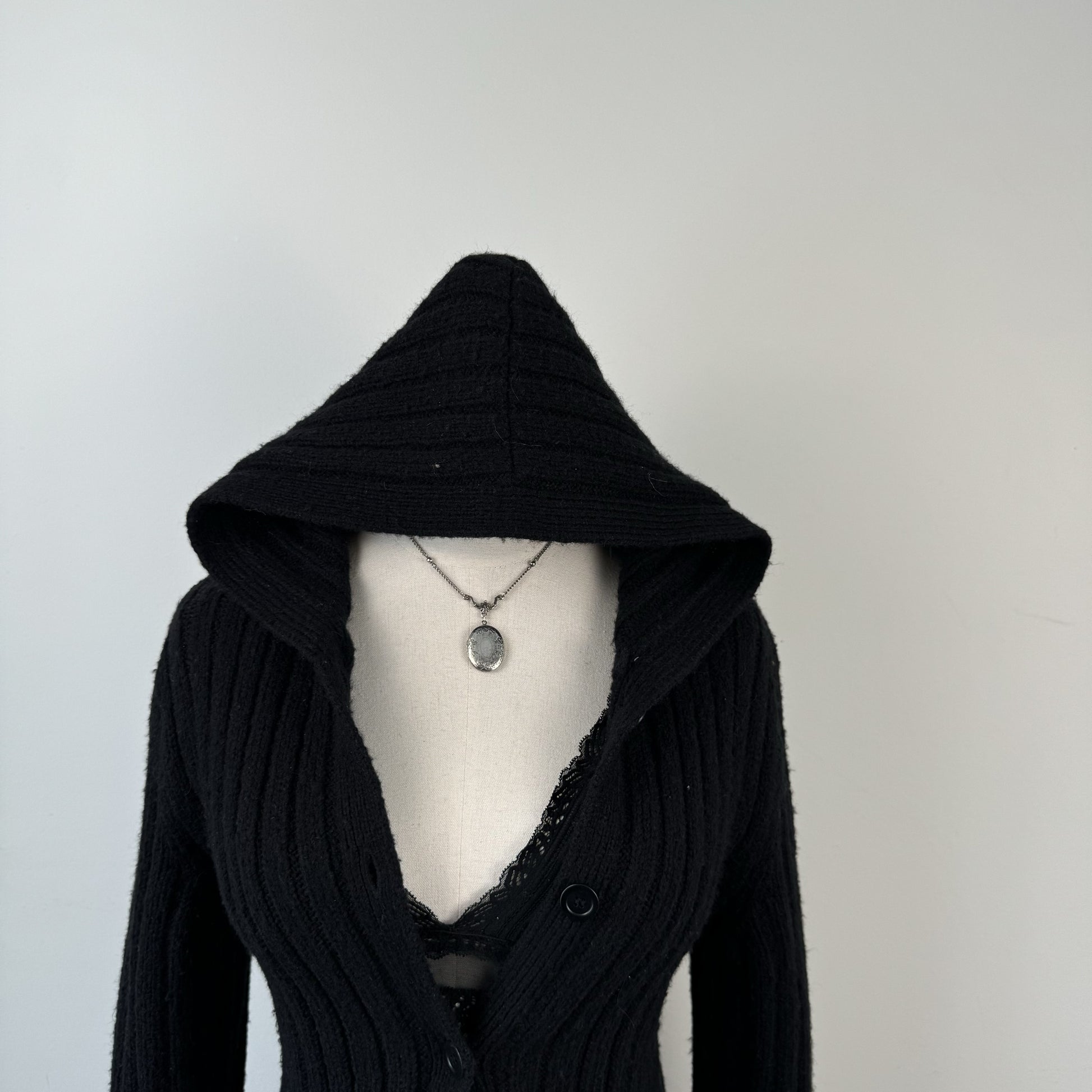 Vintage Black Fitted Button Up Maxi Cardigan – view 7