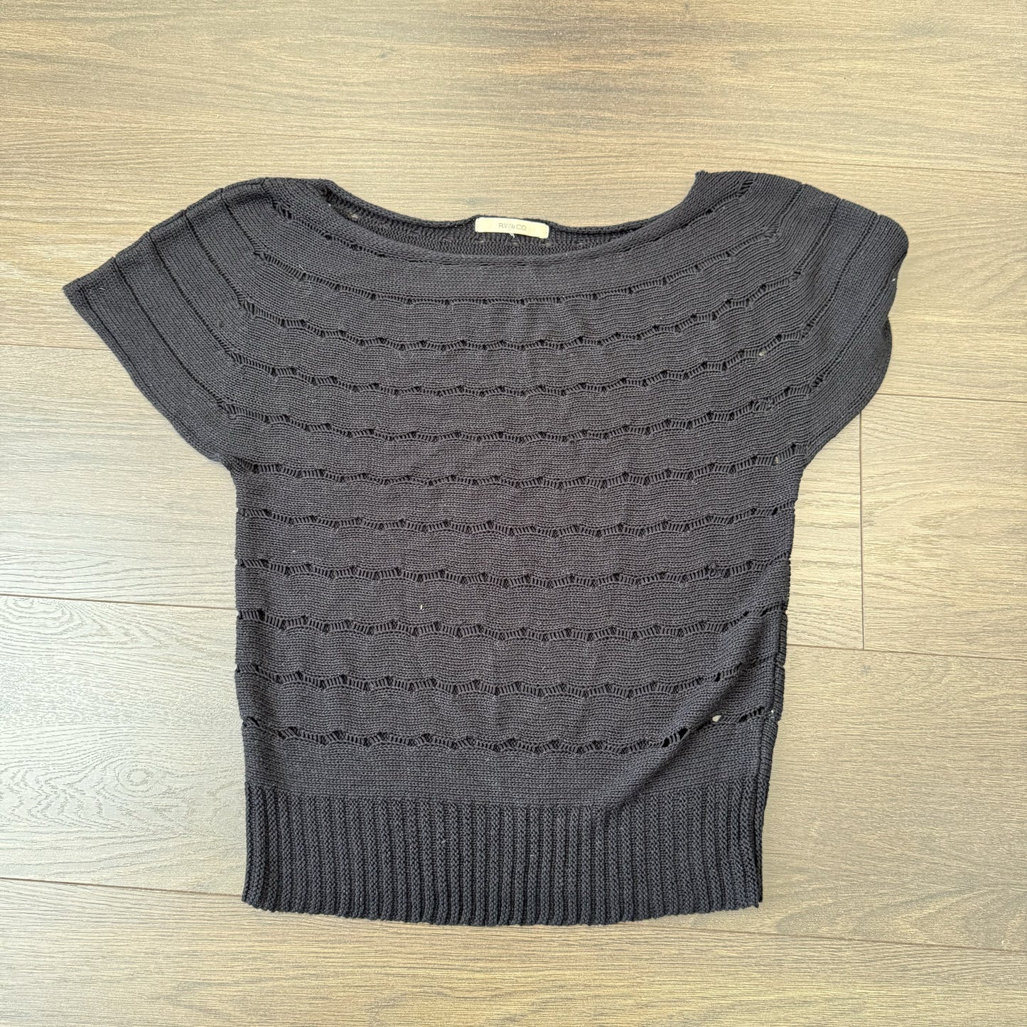Black Off Shoulder Open Knit Top – view 9