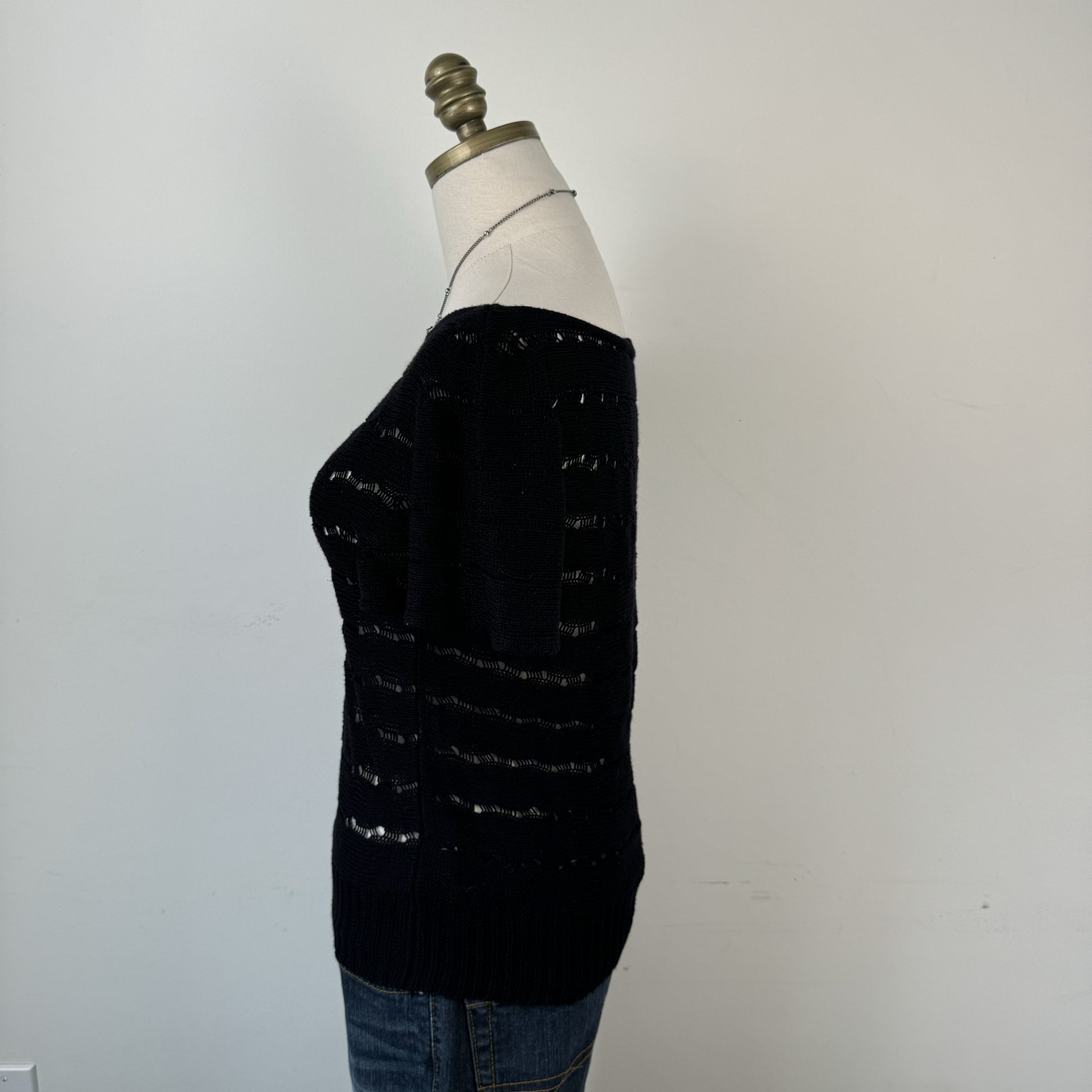 Black Off Shoulder Open Knit Top – view 7