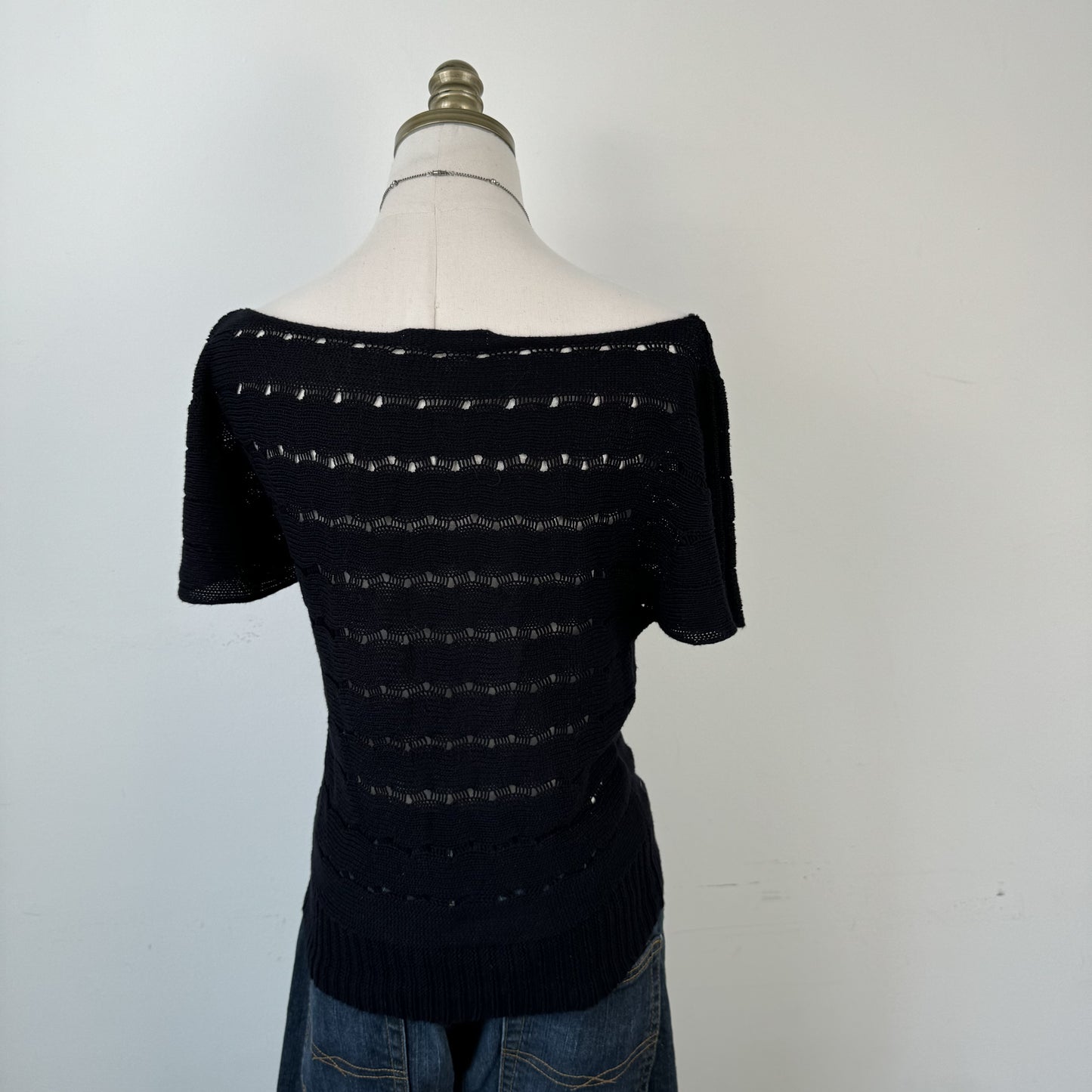 Black Off Shoulder Open Knit Top – view 8
