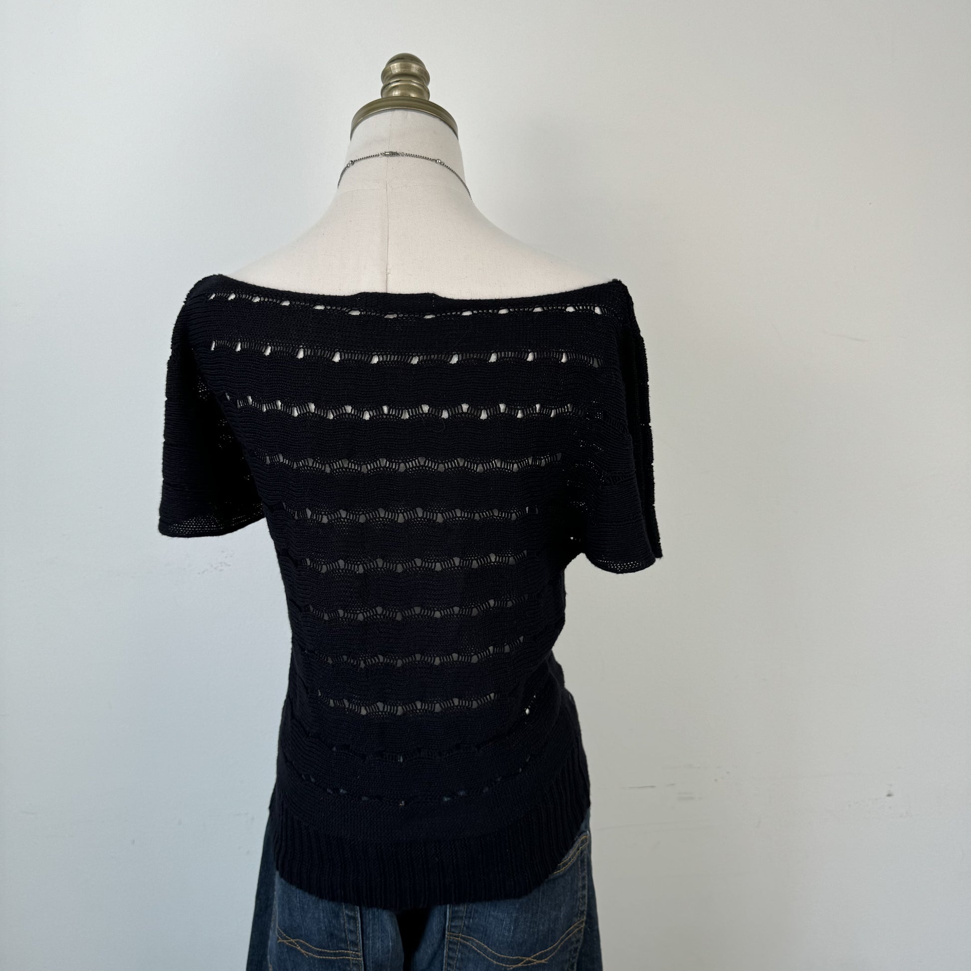 Black Off Shoulder Open Knit Top – view 8