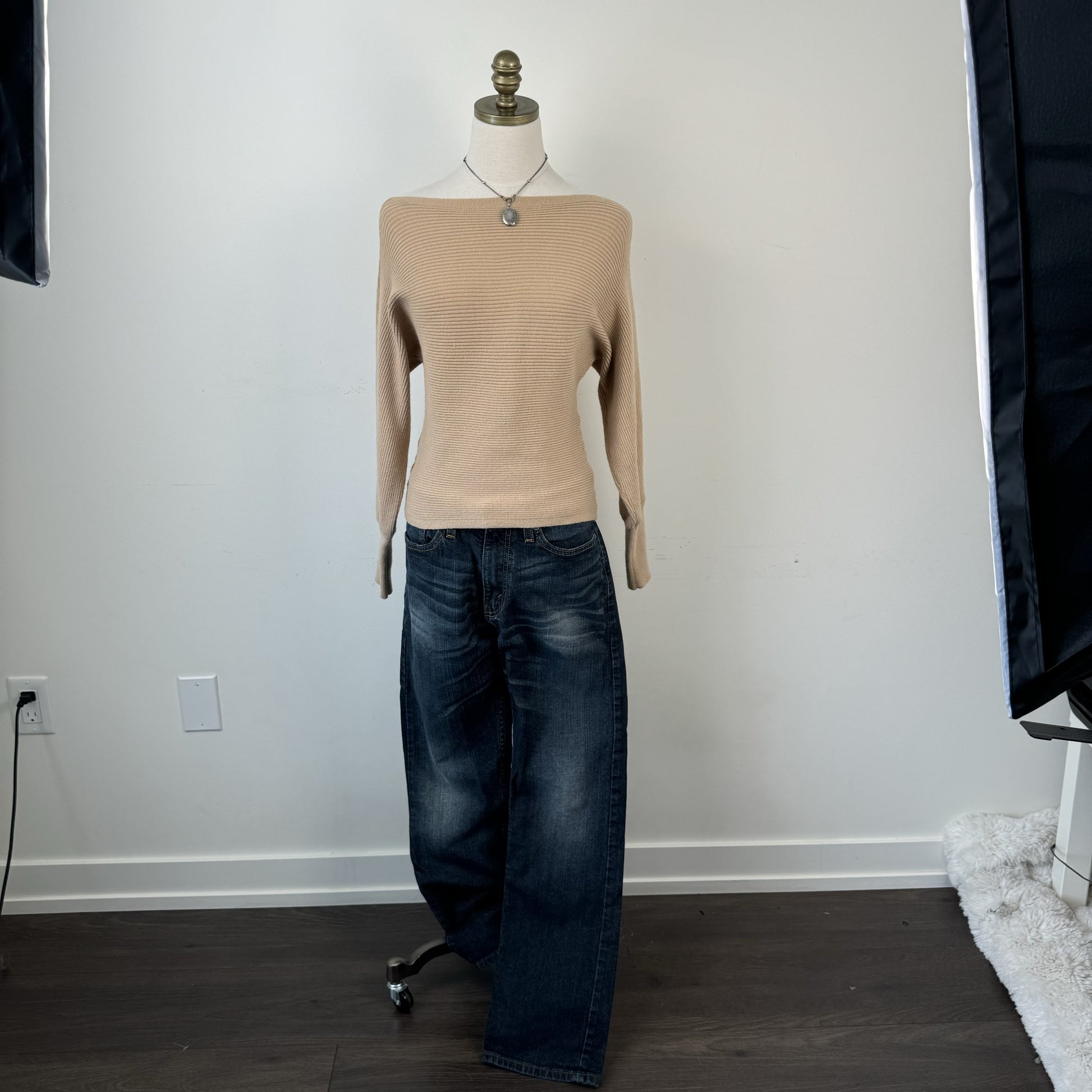 Camel Off Shoulder Dolman Sweater – view 3
