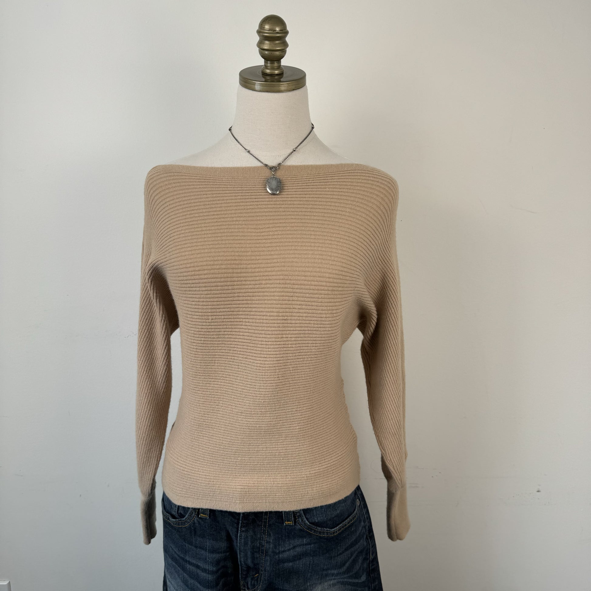 Camel Off Shoulder Dolman Sweater – view 5