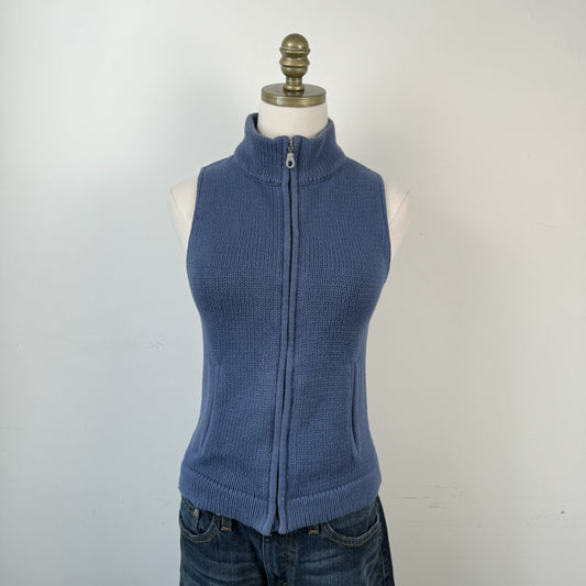 Blue Fitted Zip Up Knit Vest – view 1