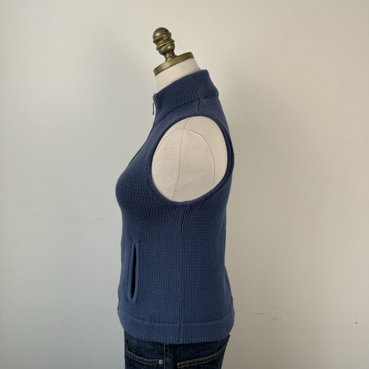 Blue Fitted Zip Up Knit Vest – view 6