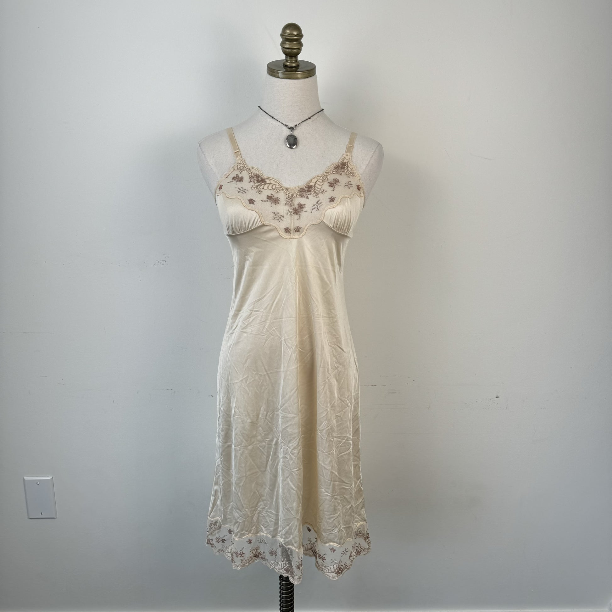 Cream Silk Satin Babydoll Slip Dress – view 1