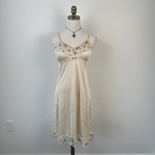 Cream Silk Satin Babydoll Slip Dress – view 1