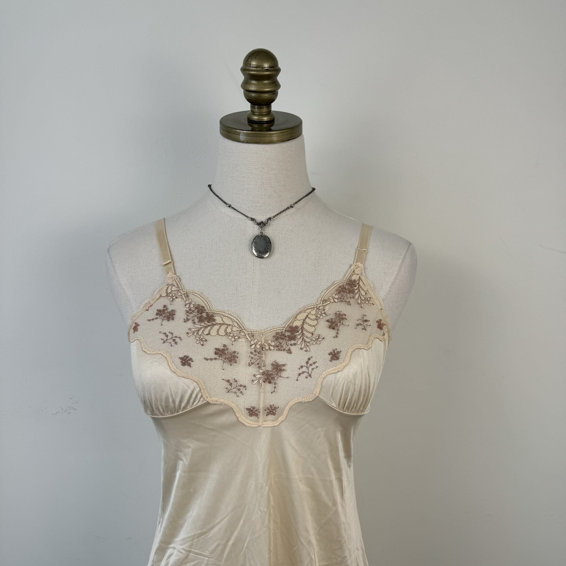 Cream Silk Satin Babydoll Slip Dress – view 3