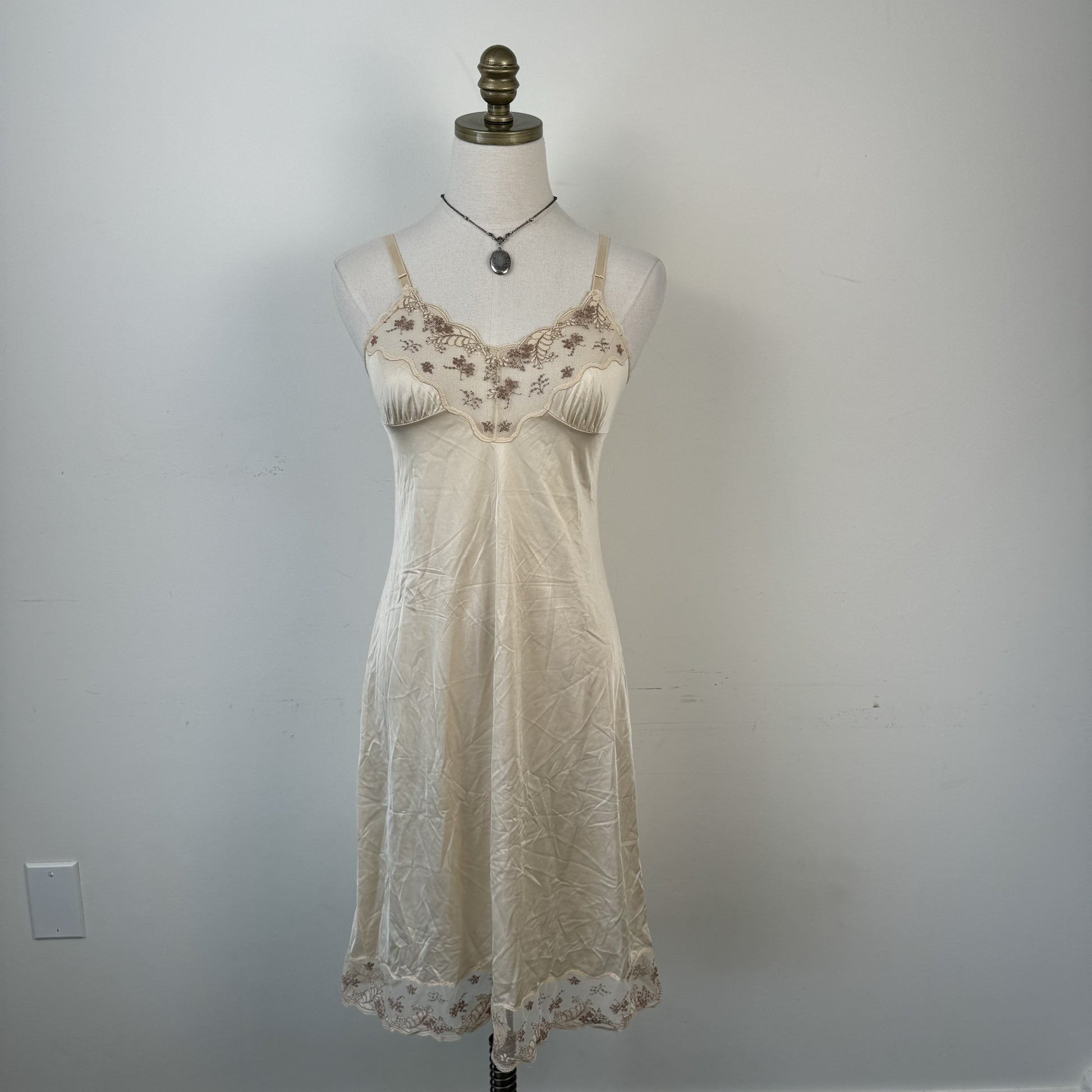 Cream Silk Satin Babydoll Slip Dress – view 7