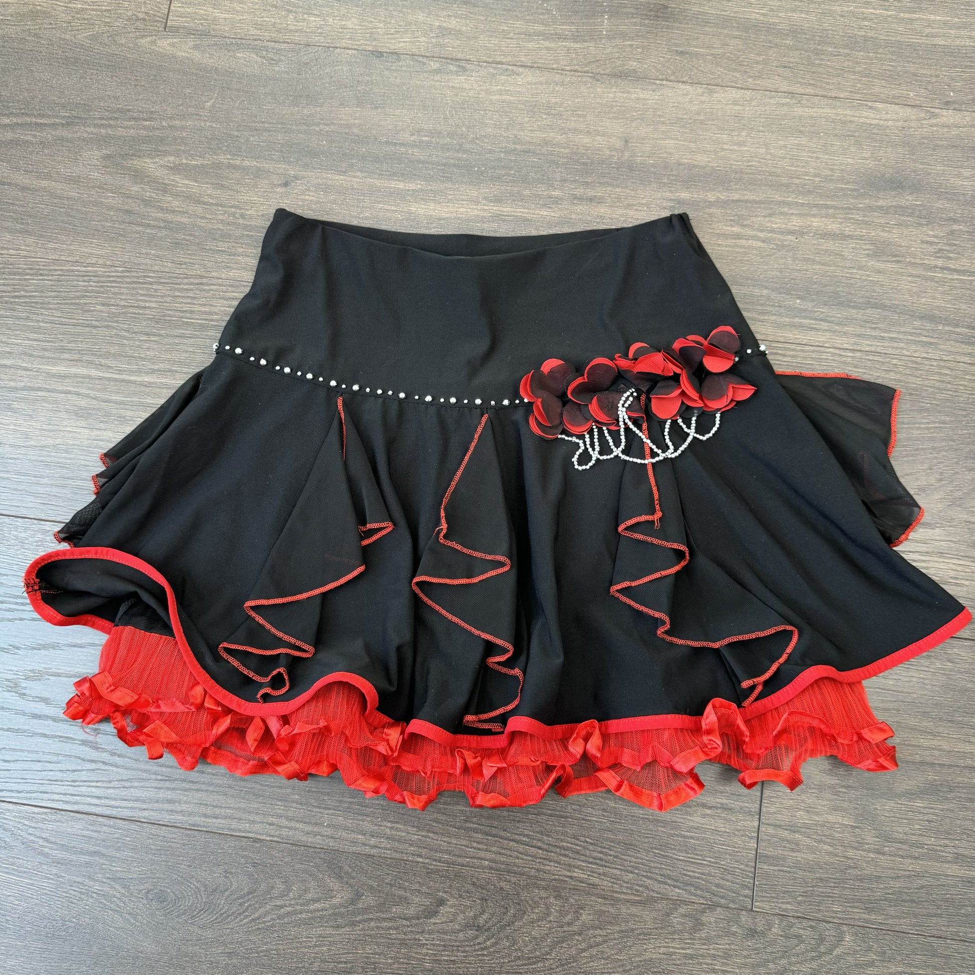 Y2K Black Embellished Lace and Floral Mini Skirt – view 7