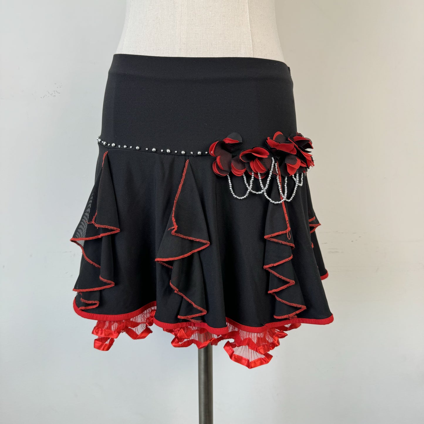Y2K Black Embellished Lace and Floral Mini Skirt – view 1