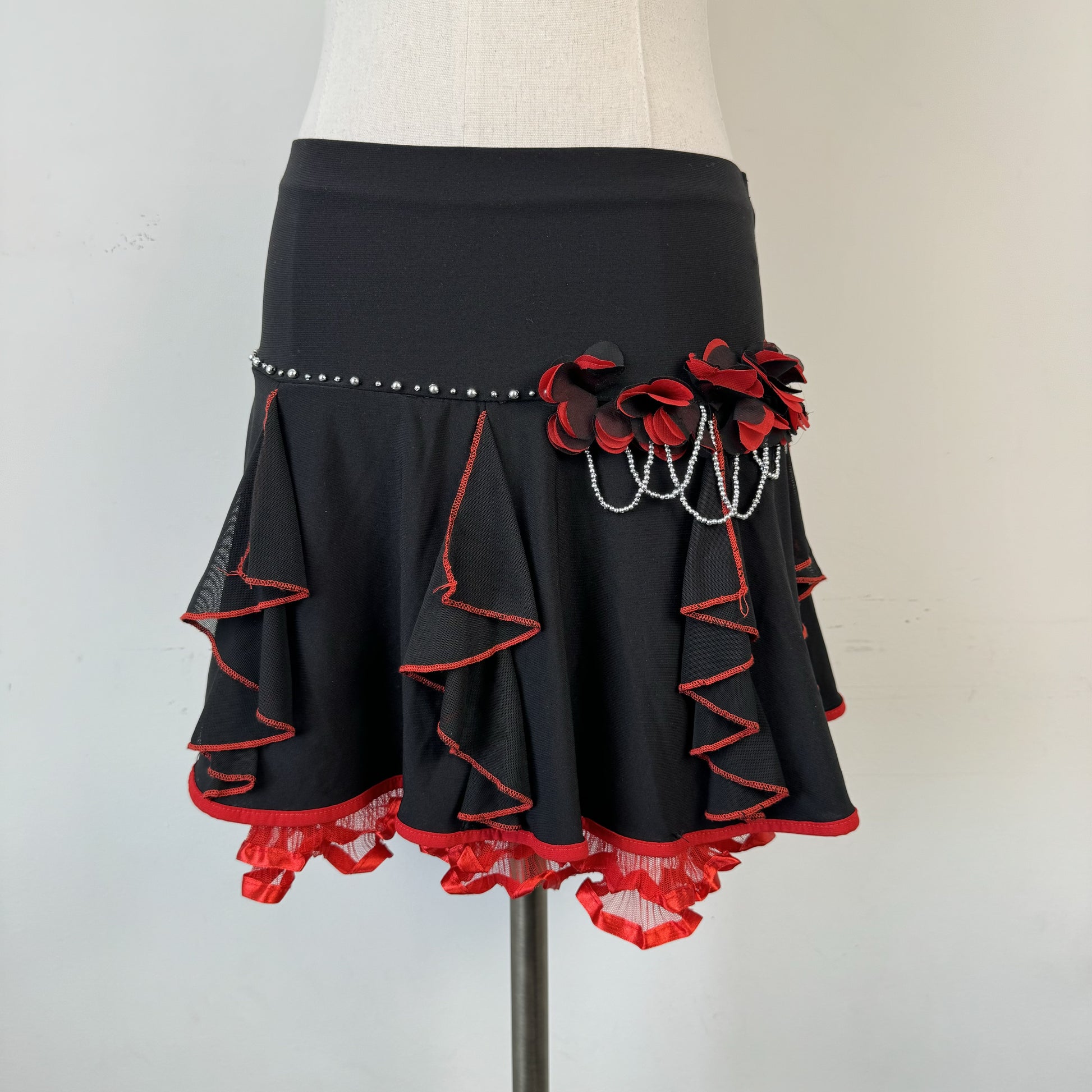 Y2K Black Embellished Lace and Floral Mini Skirt – view 1