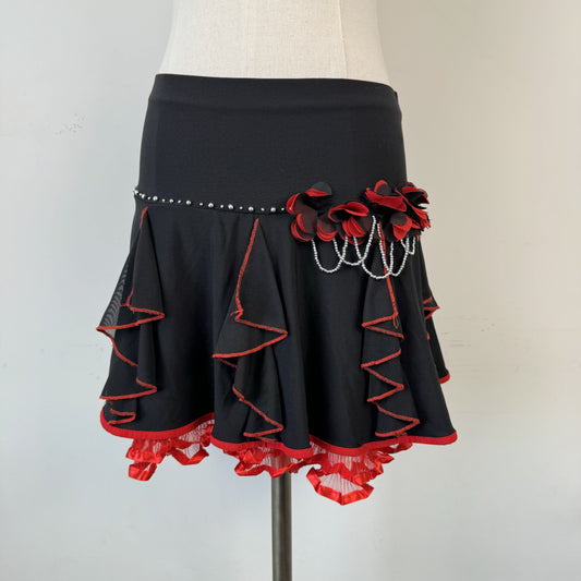 Y2K Black Embellished Lace and Floral Mini Skirt – view 1