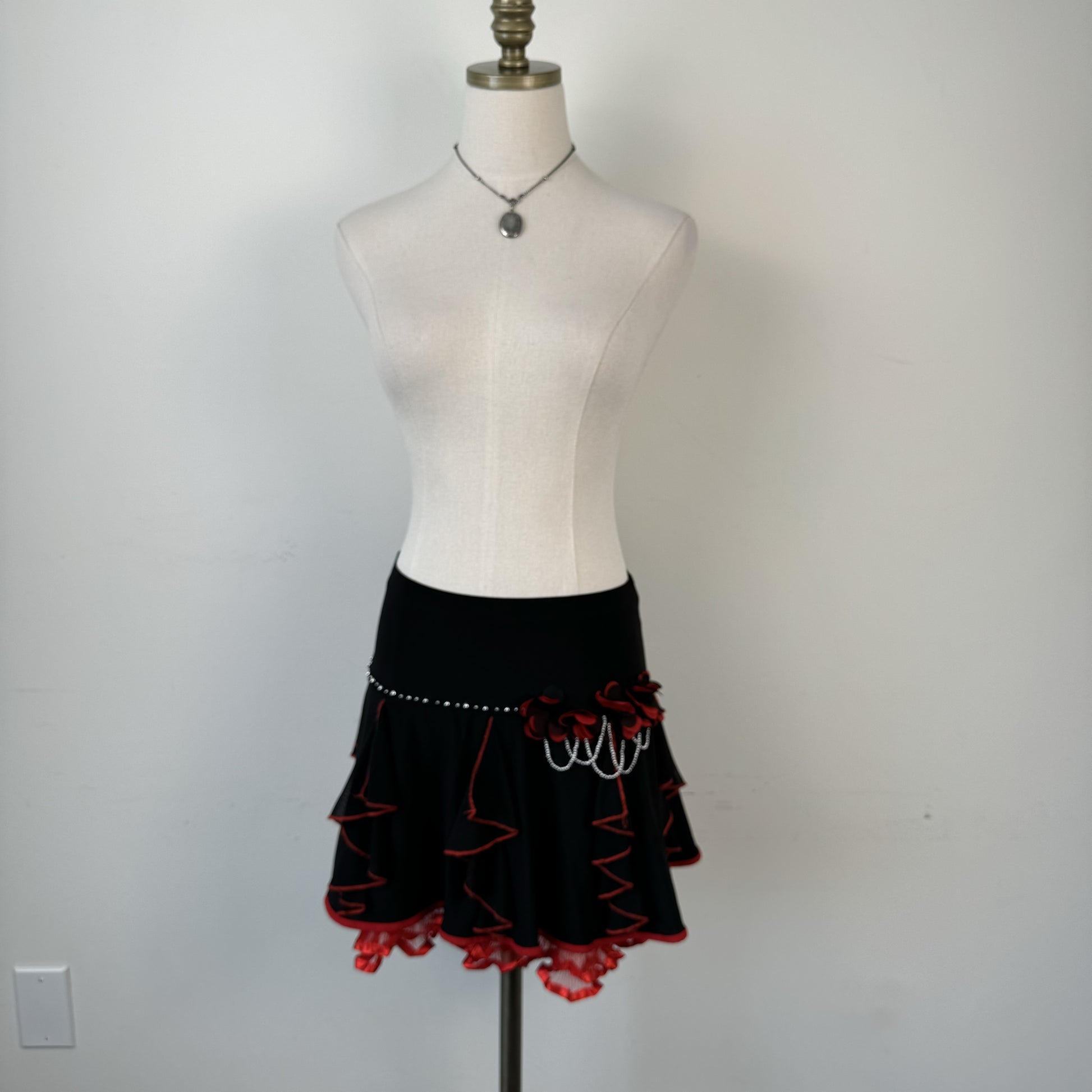 Y2K Black Embellished Lace and Floral Mini Skirt – view 3