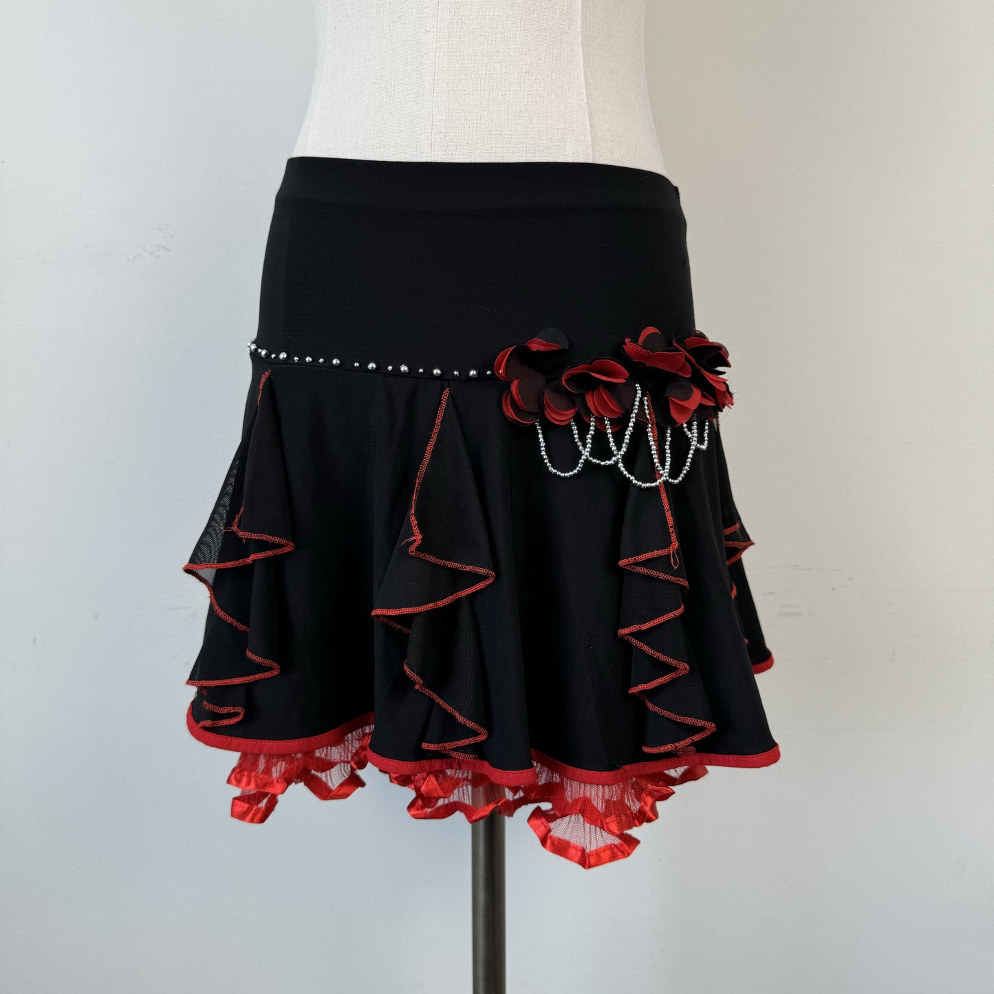 Y2K Black Embellished Lace and Floral Mini Skirt – view 4