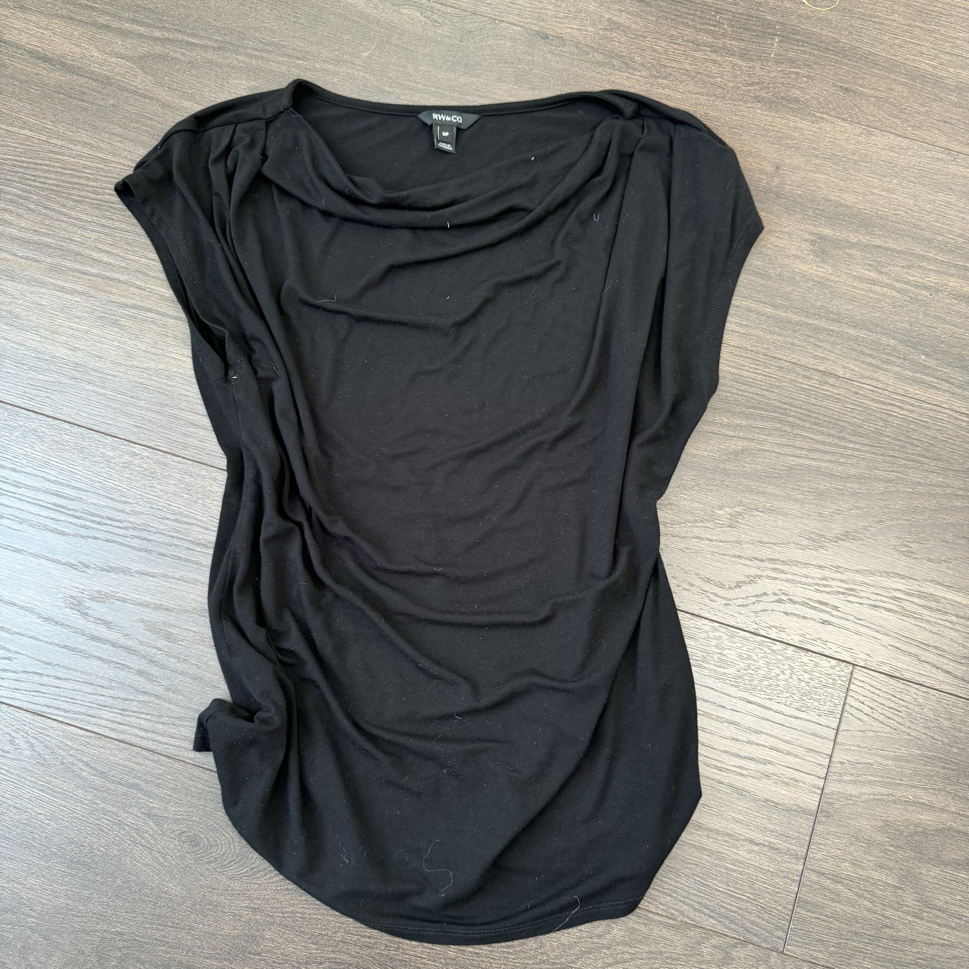 Black Off Shoulder Cowl Neck Short Sleeve Top – view 7