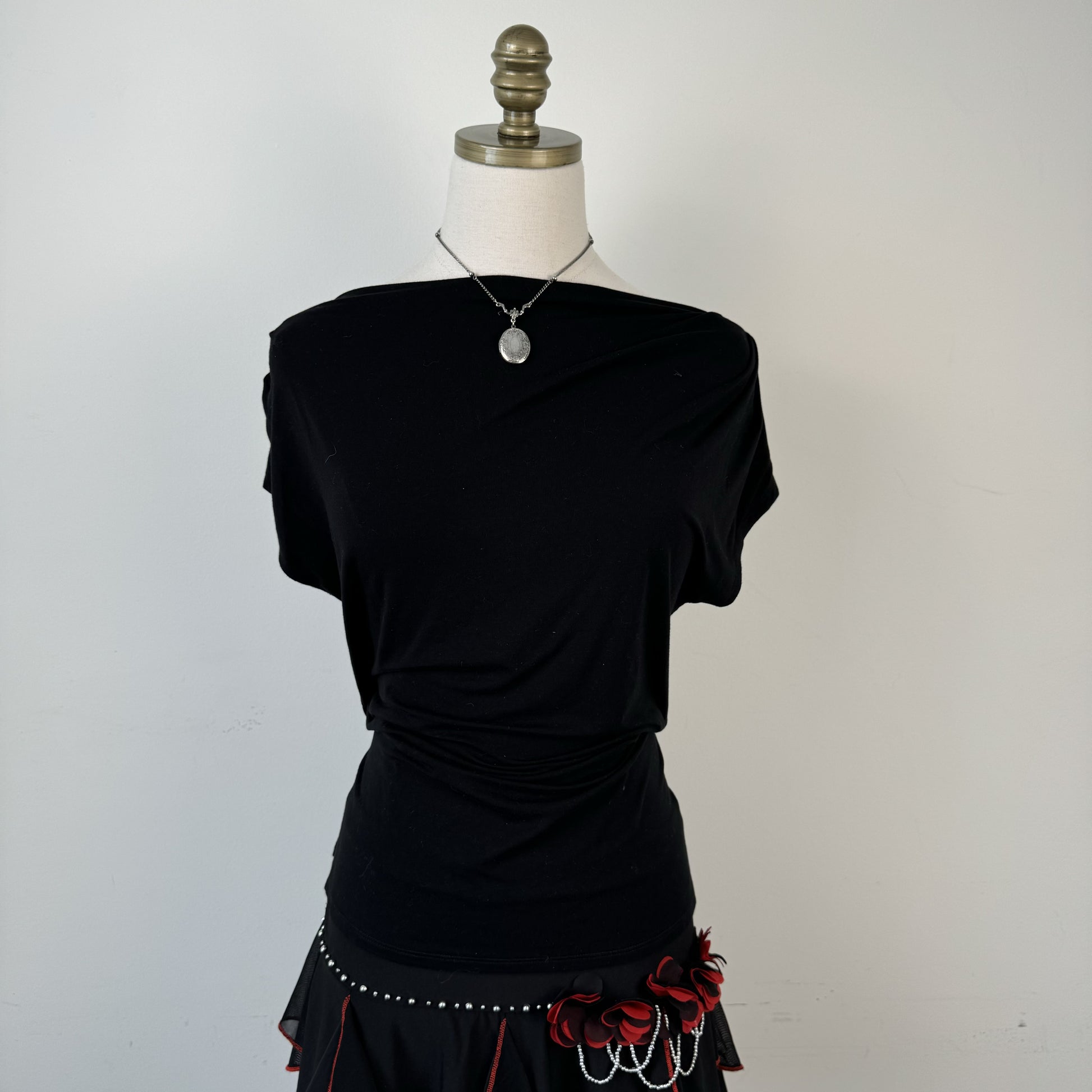 Black Off Shoulder Cowl Neck Short Sleeve Top – view 3