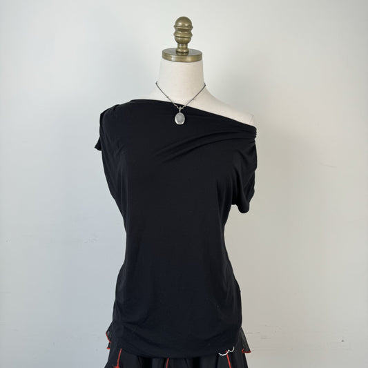 Black Off Shoulder Cowl Neck Short Sleeve Top – view 4